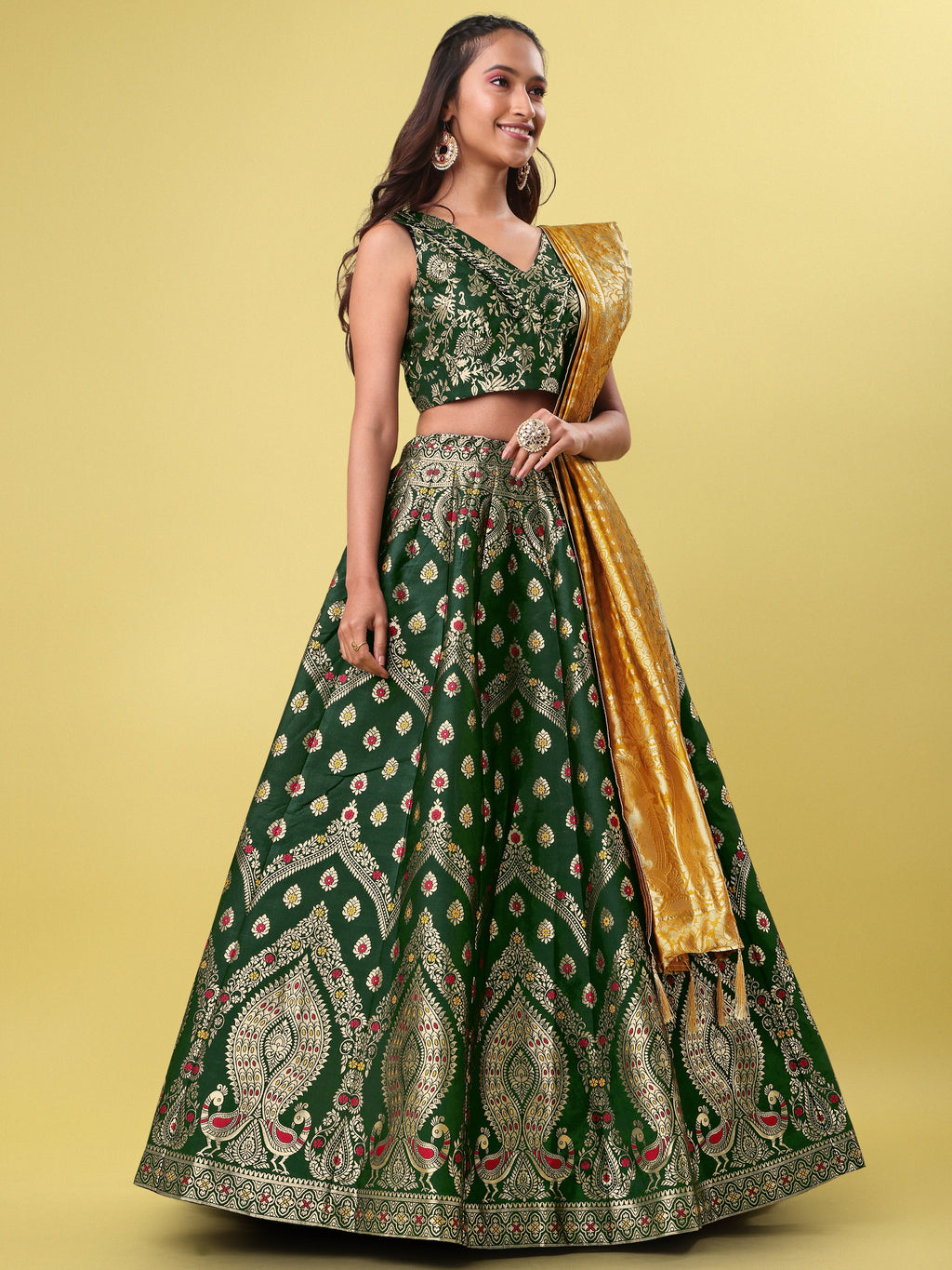 Women Green Printed Lehenga Choli