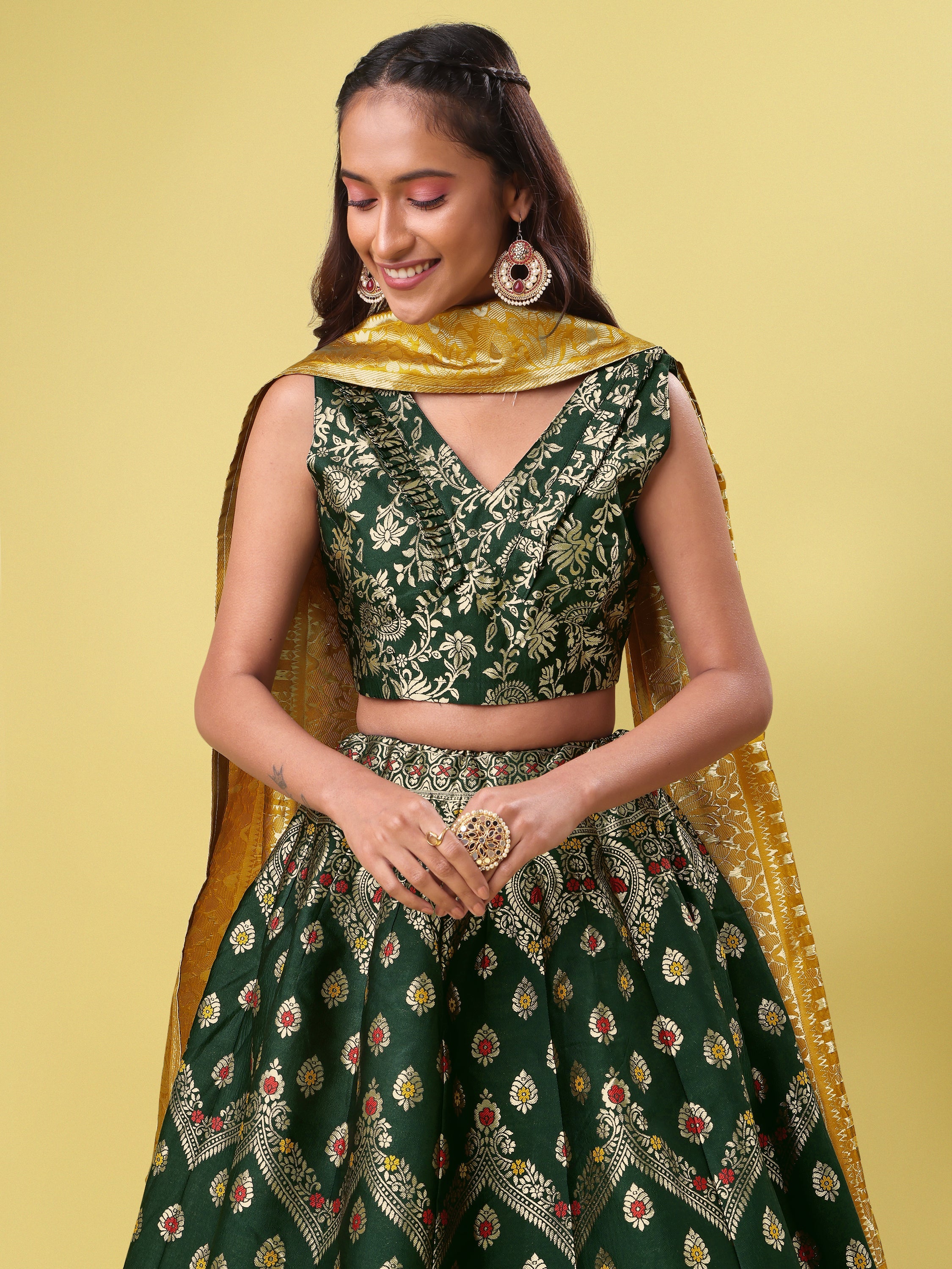 Women Green Printed Lehenga Choli