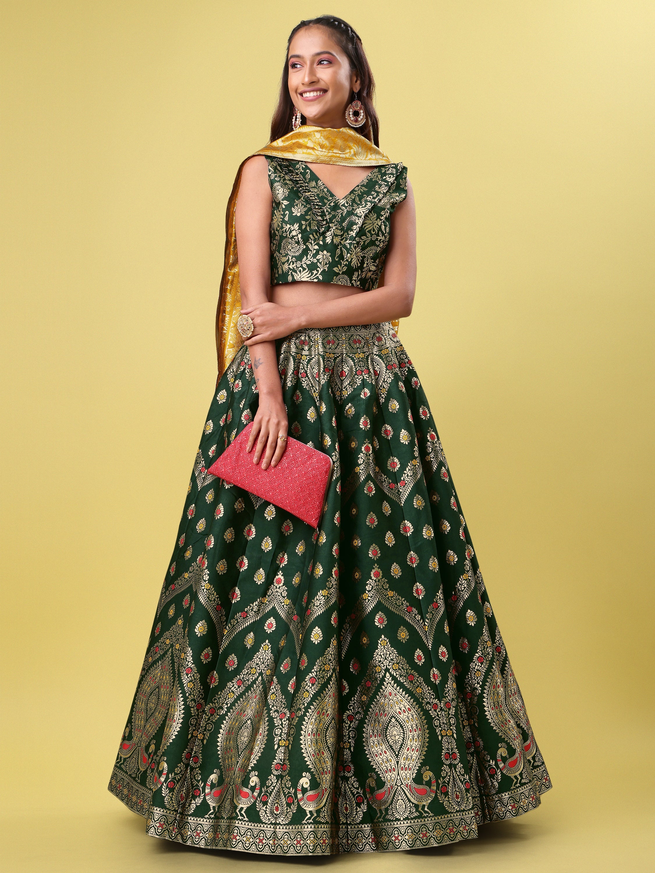 Women Green Printed Lehenga Choli