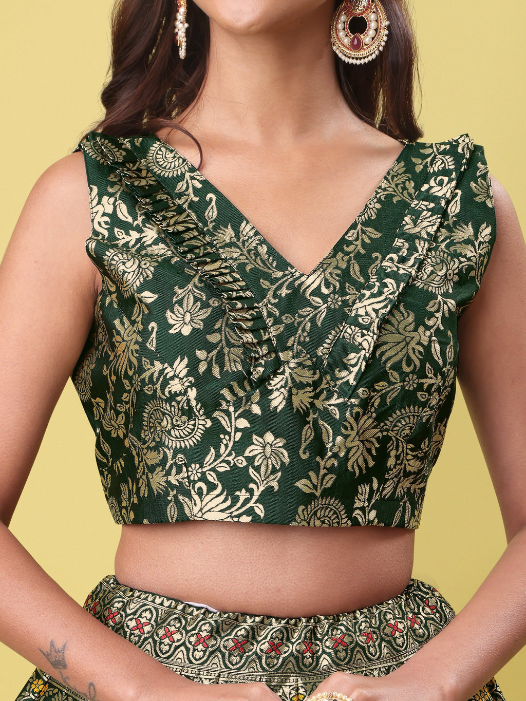 Women Green Printed Lehenga Choli