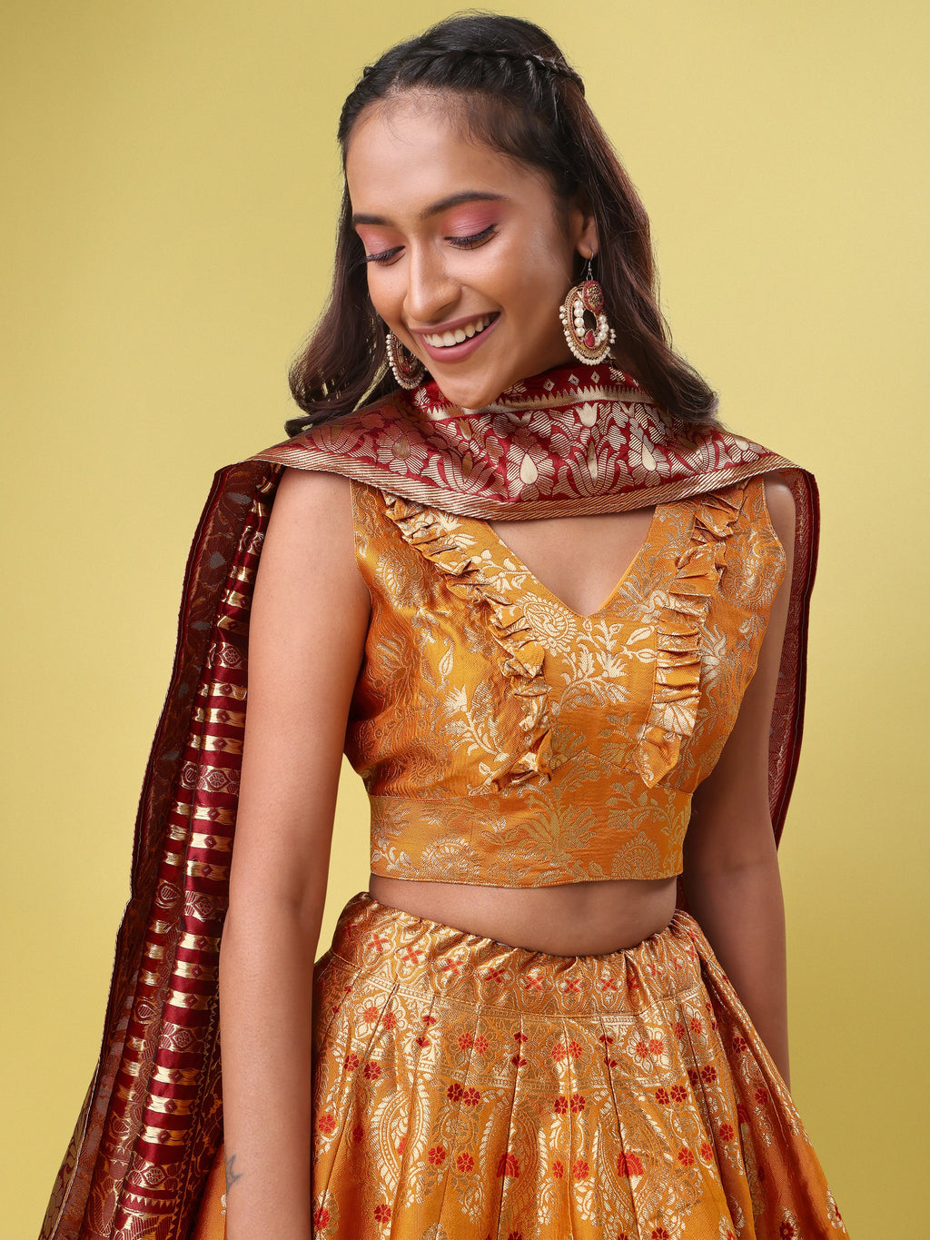 Women Yellow Printed Lehenga Choli