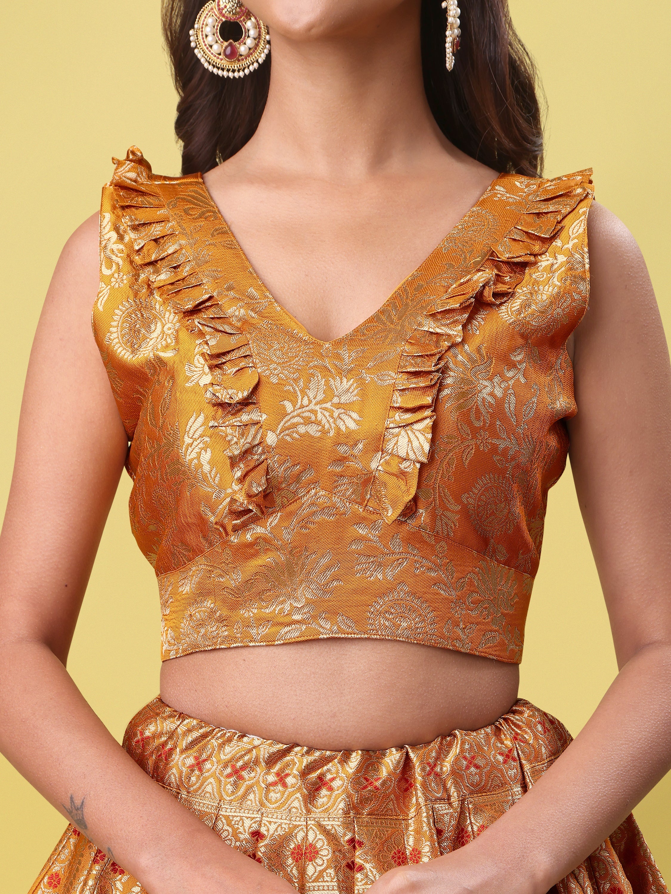 Women Yellow Printed Lehenga Choli