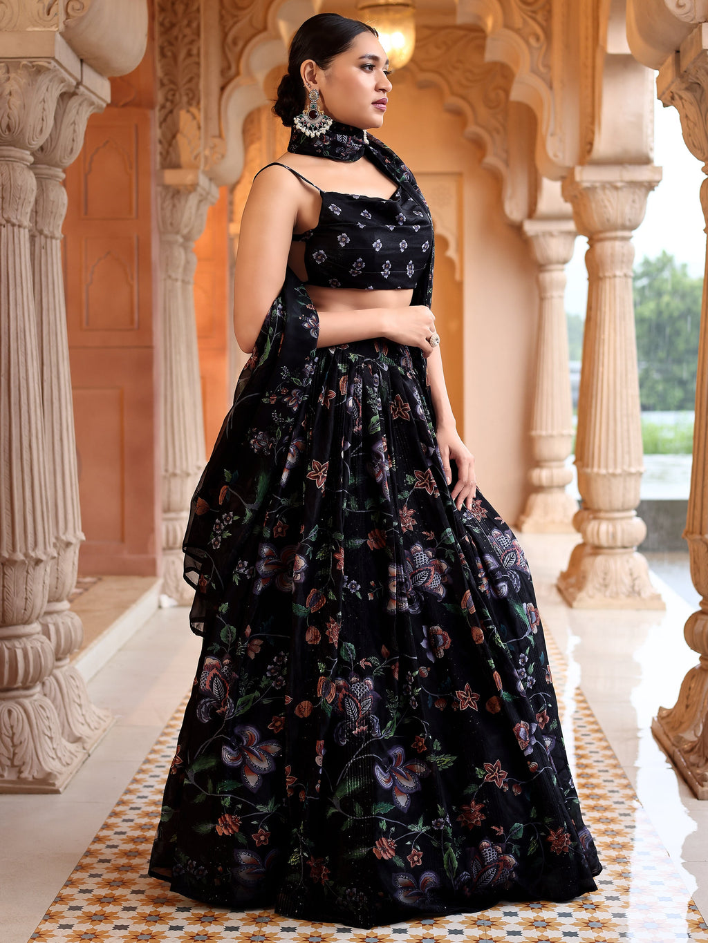 Ethnic Motifs And Embellished Black Lehenga Choli