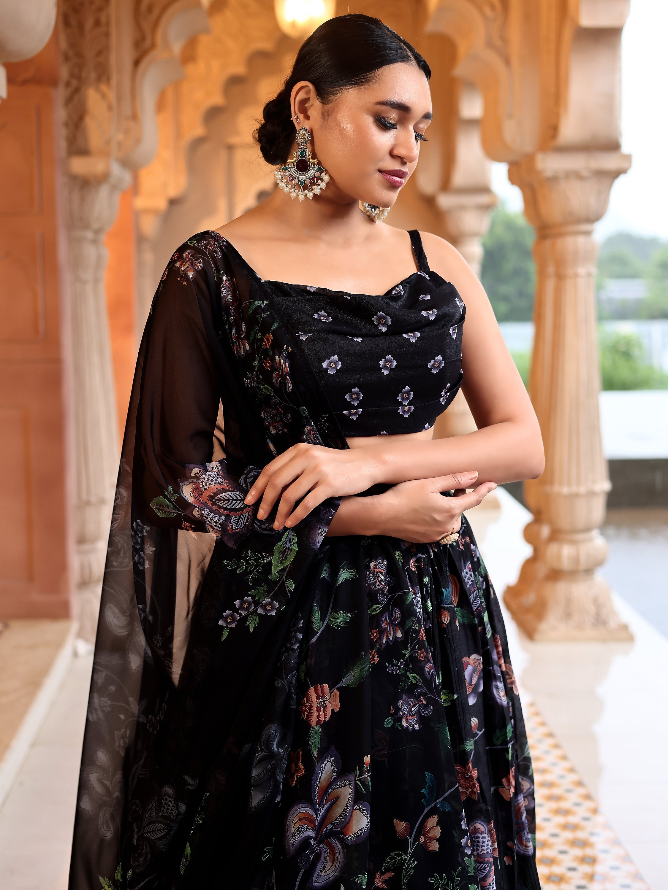 Ethnic Motifs And Embellished Black Lehenga Choli