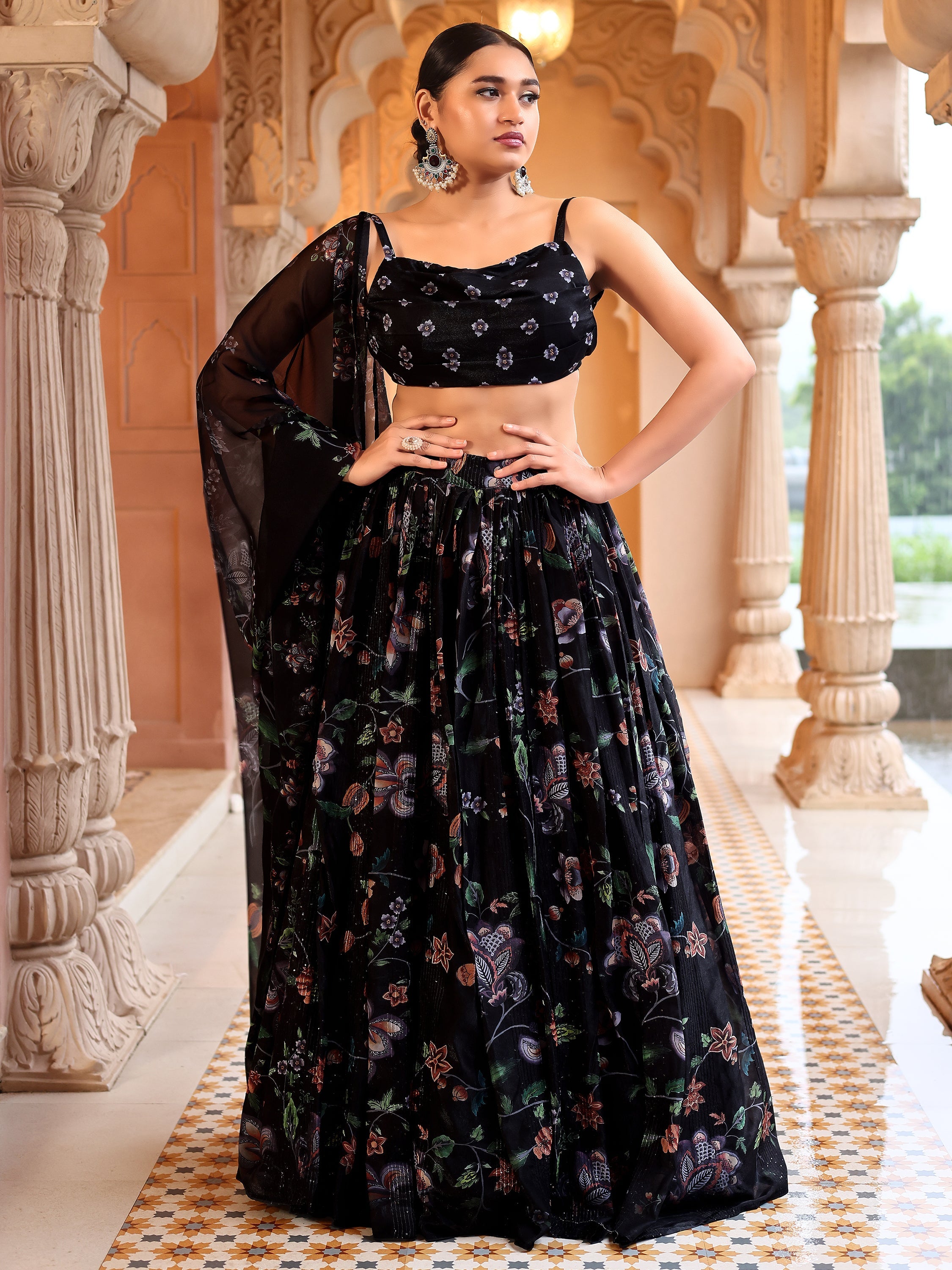 Ethnic Motifs And Embellished Black Lehenga Choli