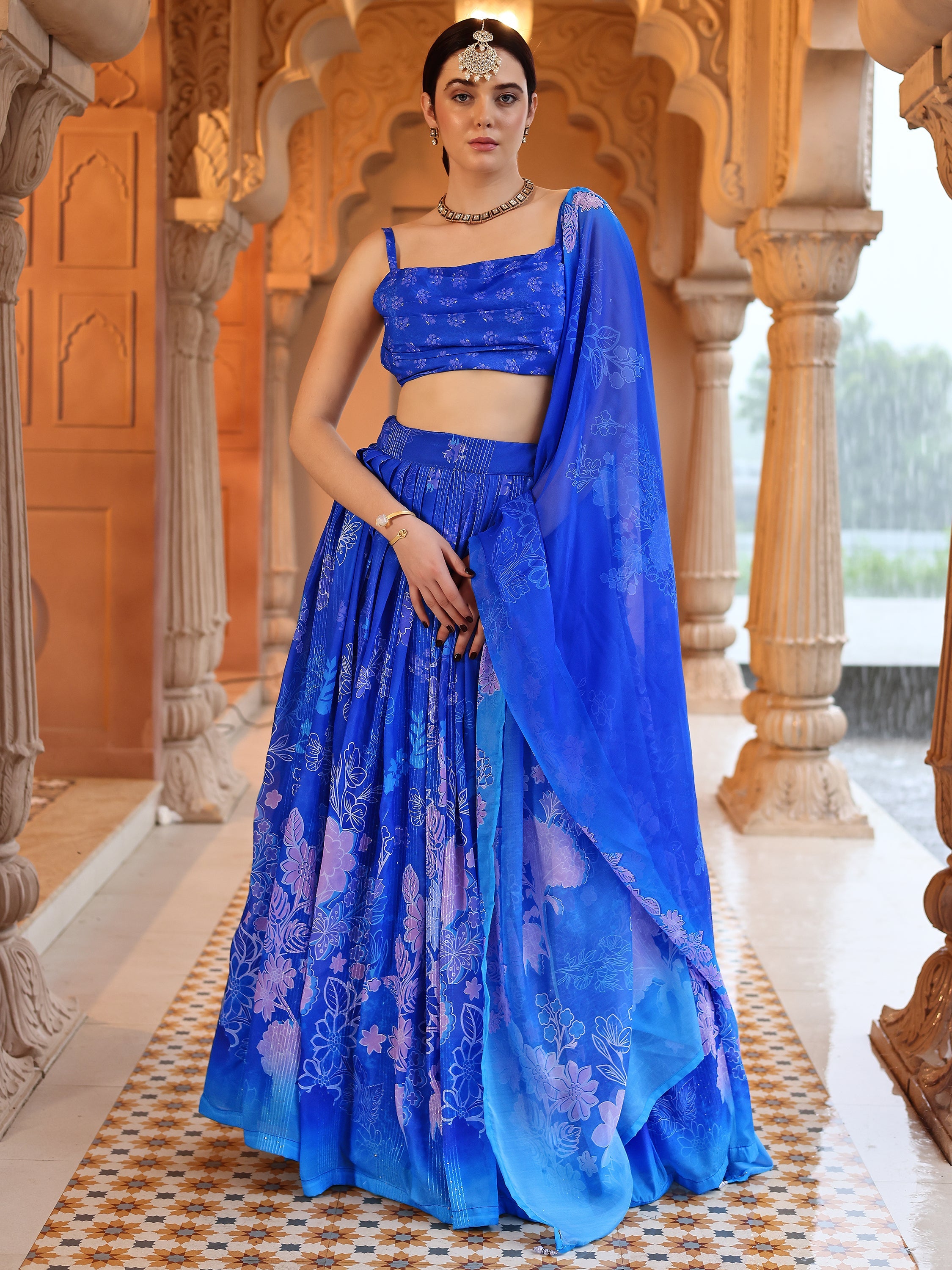 Ethnic Motifs And Embellished Blue Lehenga Choli