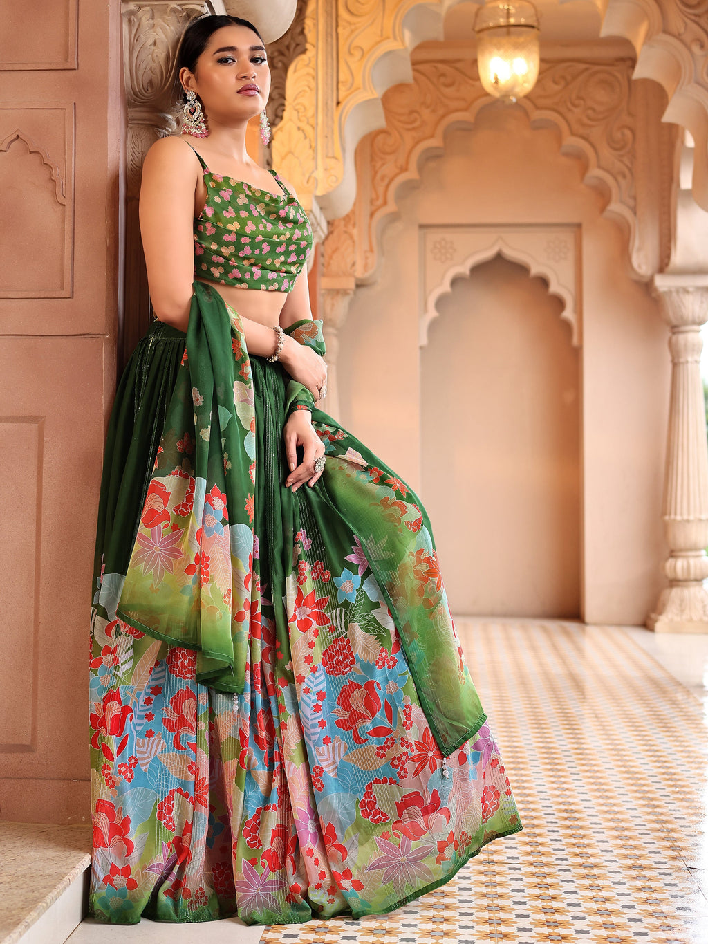 Ethnic Motifs And Embellished Green Lehenga Choli
