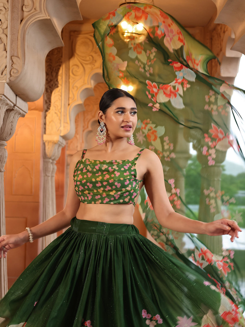 Ethnic Motifs And Embellished Green Lehenga Choli