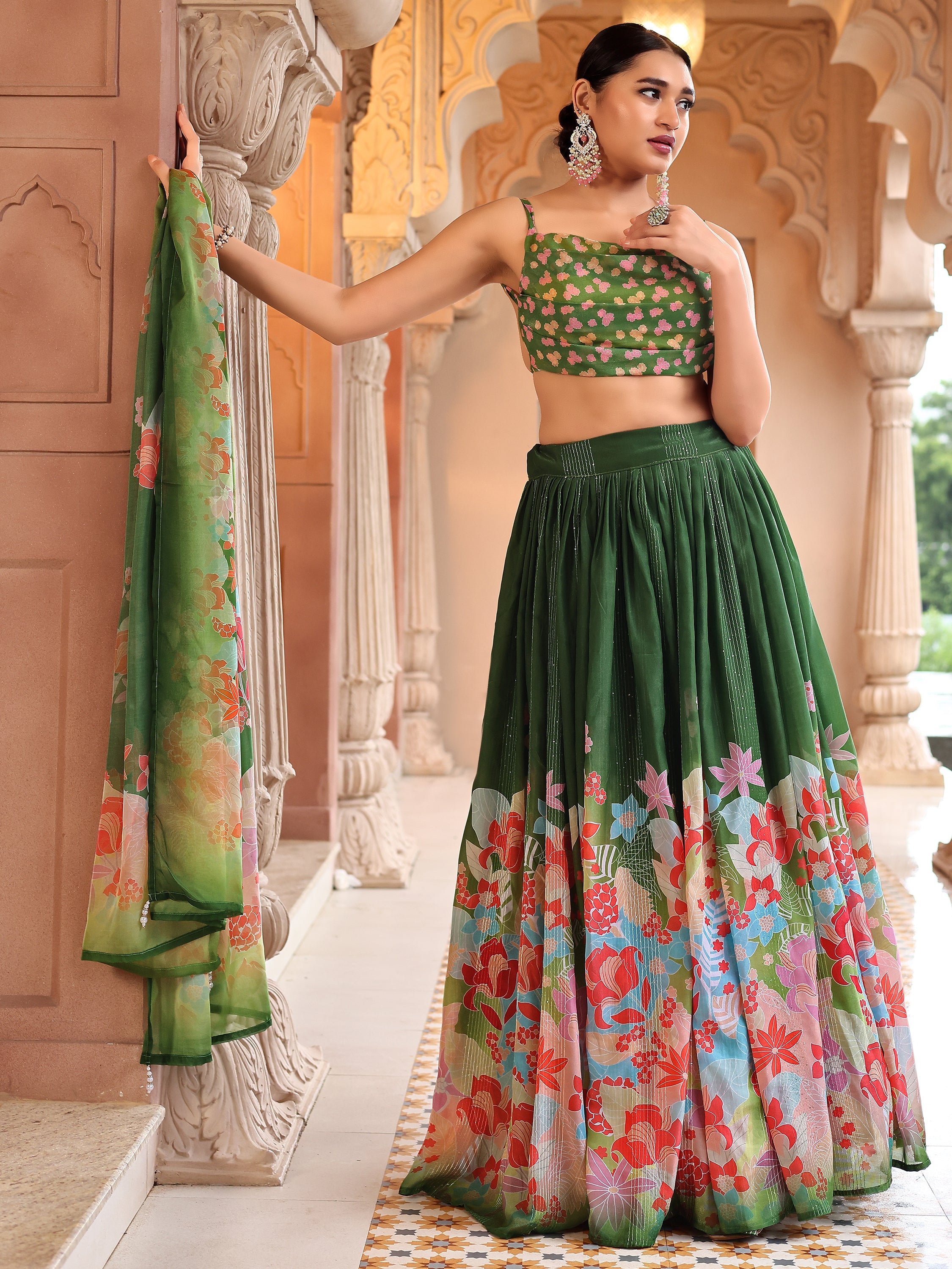 Ethnic Motifs And Embellished Green Lehenga Choli