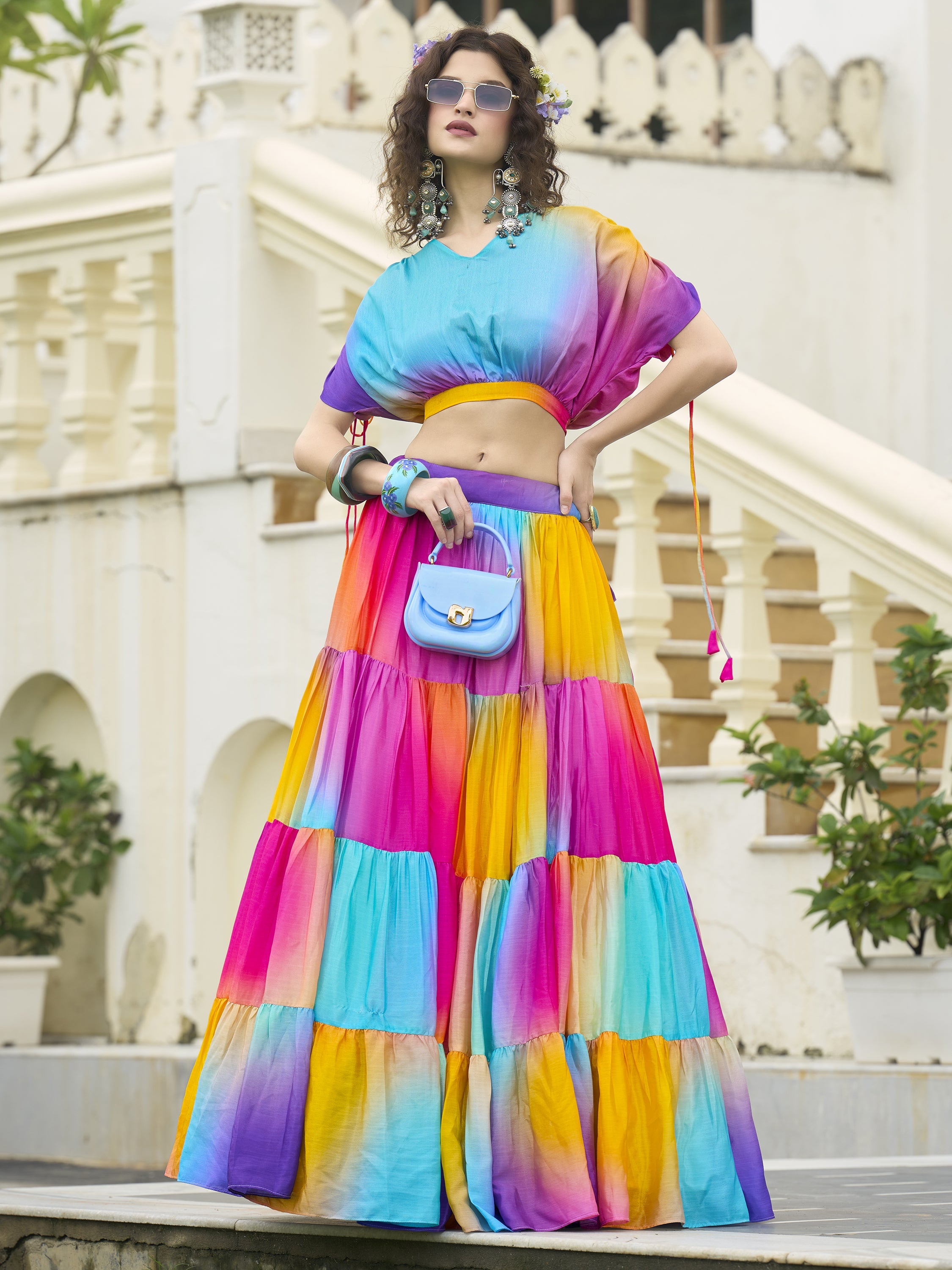 Women's Multi Chinon Lehengas