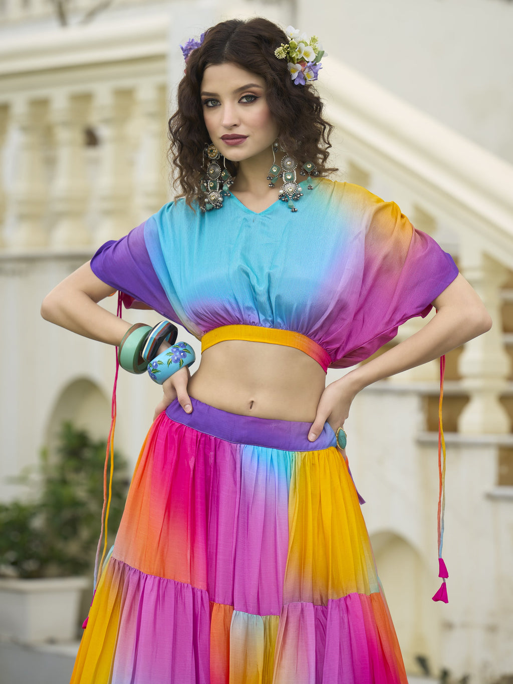 Women's Multi Chinon Lehengas