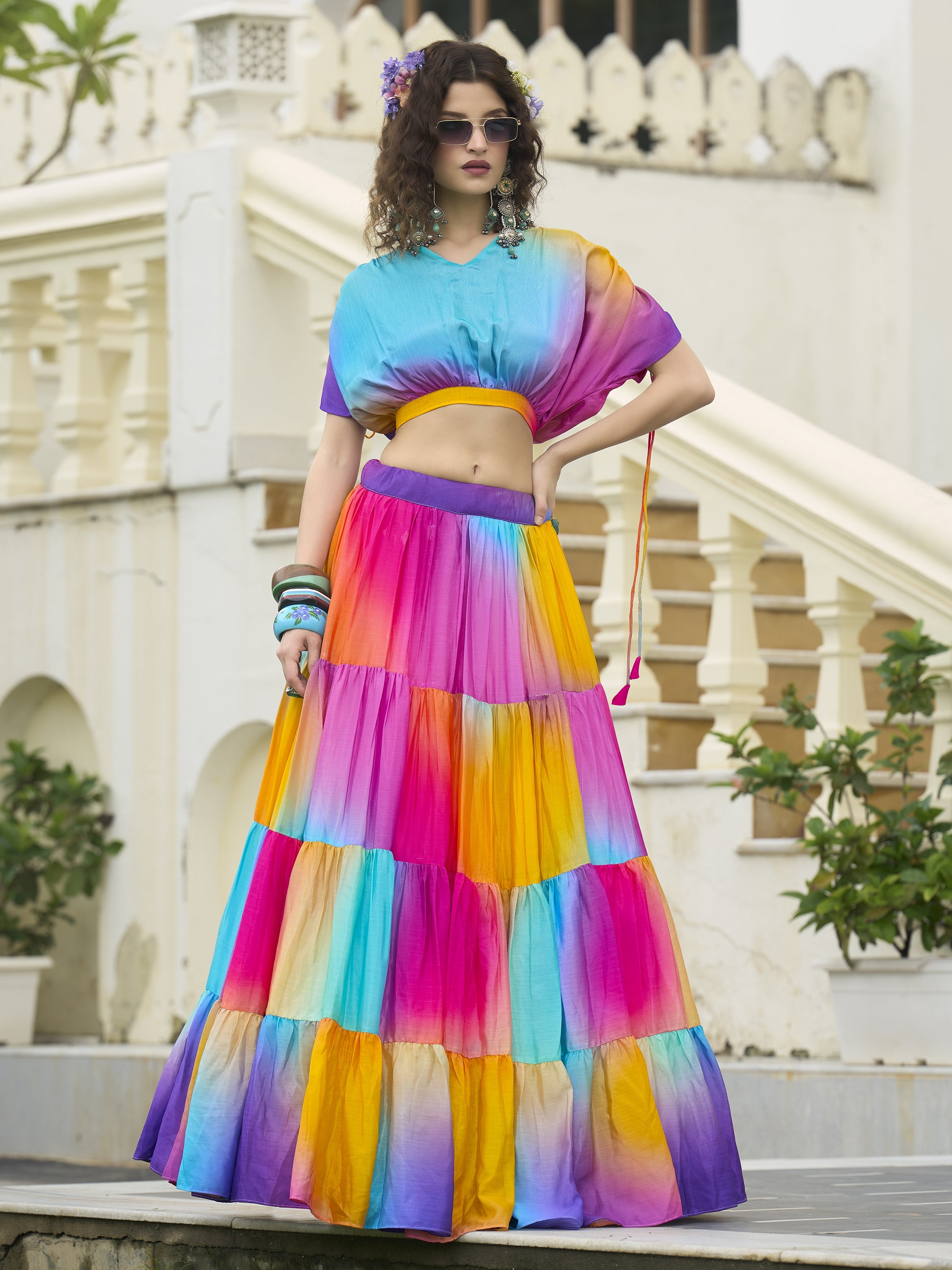 Women's Multi Chinon Lehengas