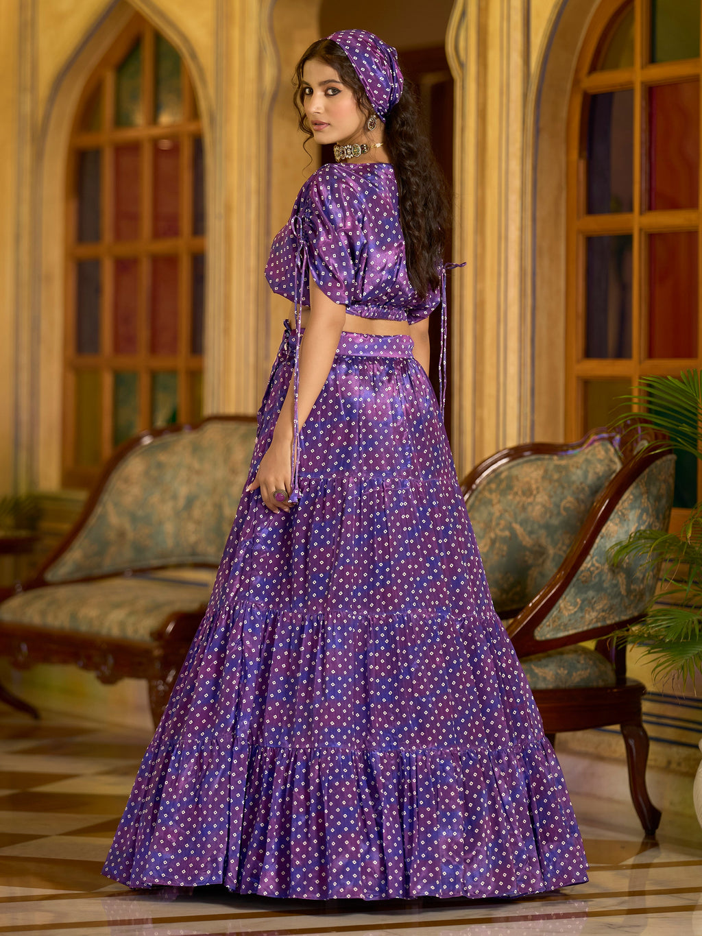 Women's Purple Chinon Lehengas