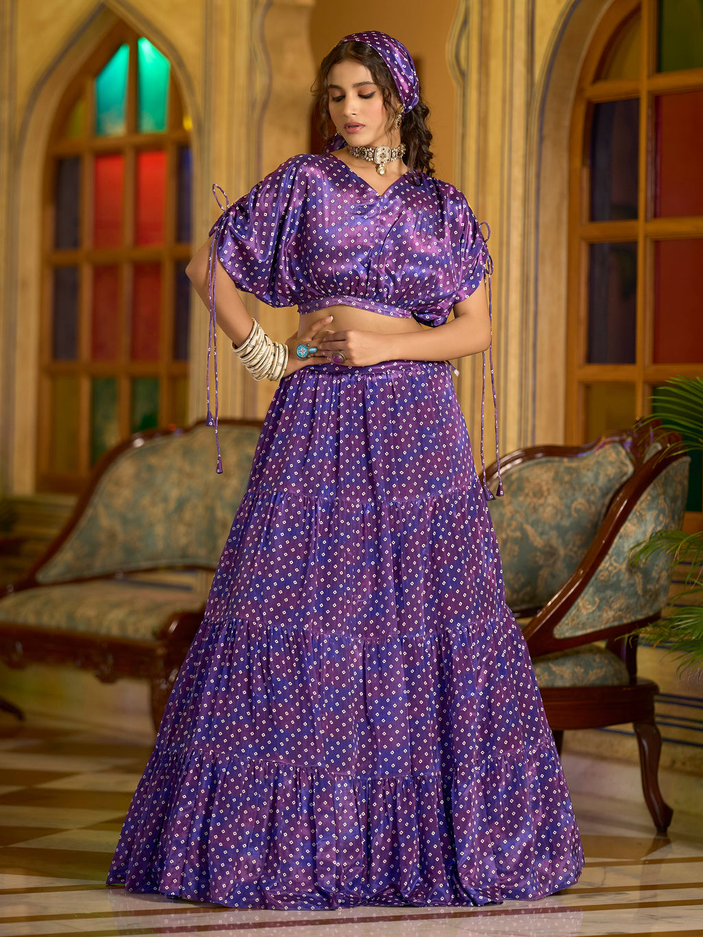 Women's Purple Chinon Lehengas