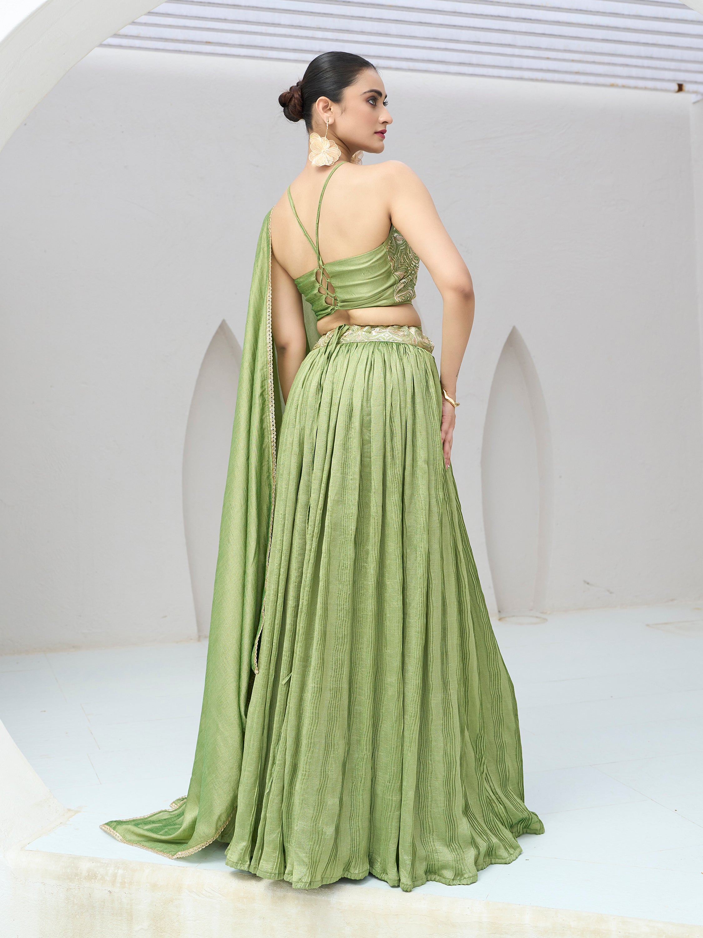 Women's Lime Silk Crape Lehengas