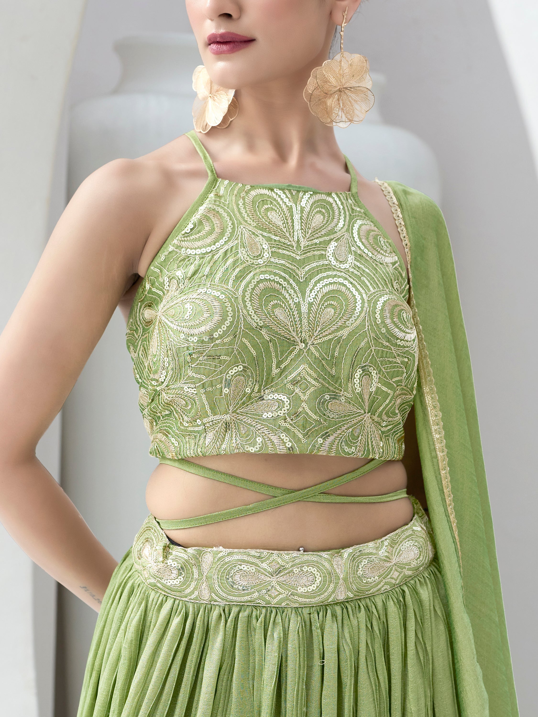 Women's Lime Silk Crape Lehengas