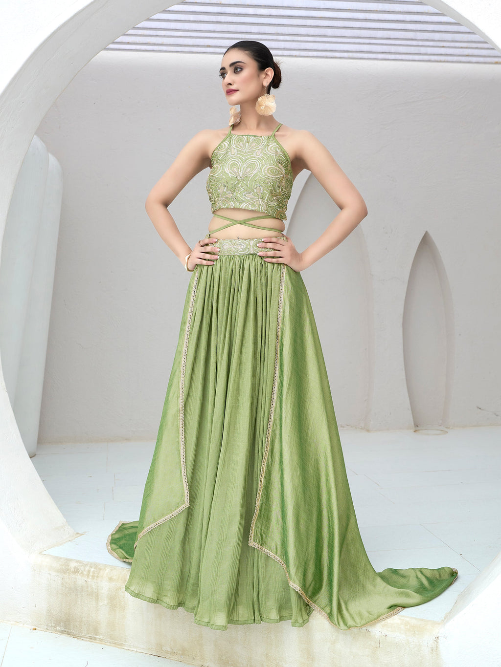 Women's Lime Silk Crape Lehengas