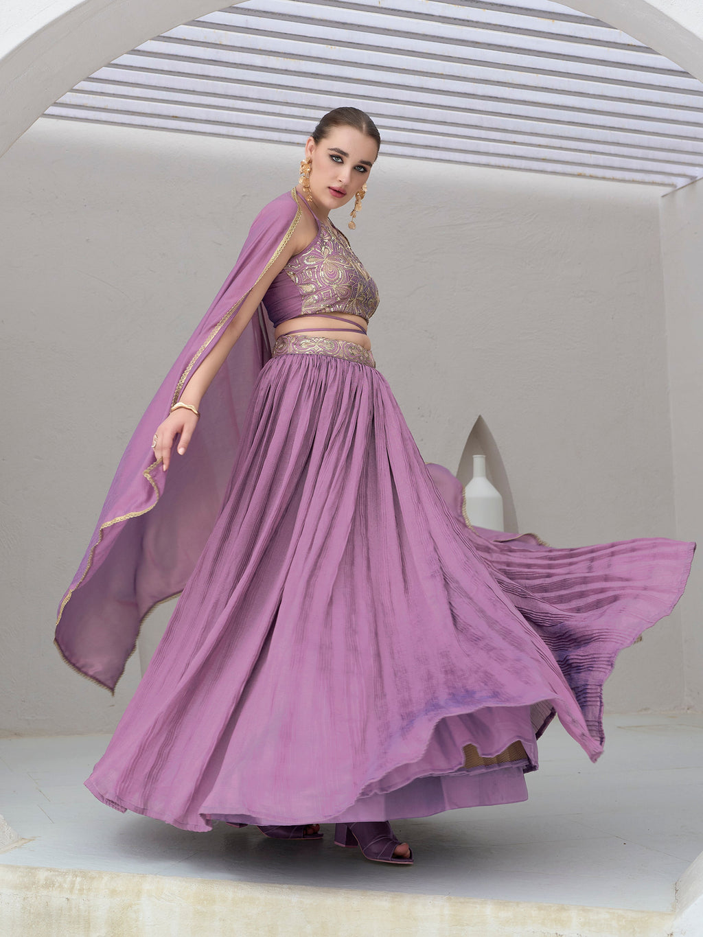Women's Purple Silk Crape Lehengas