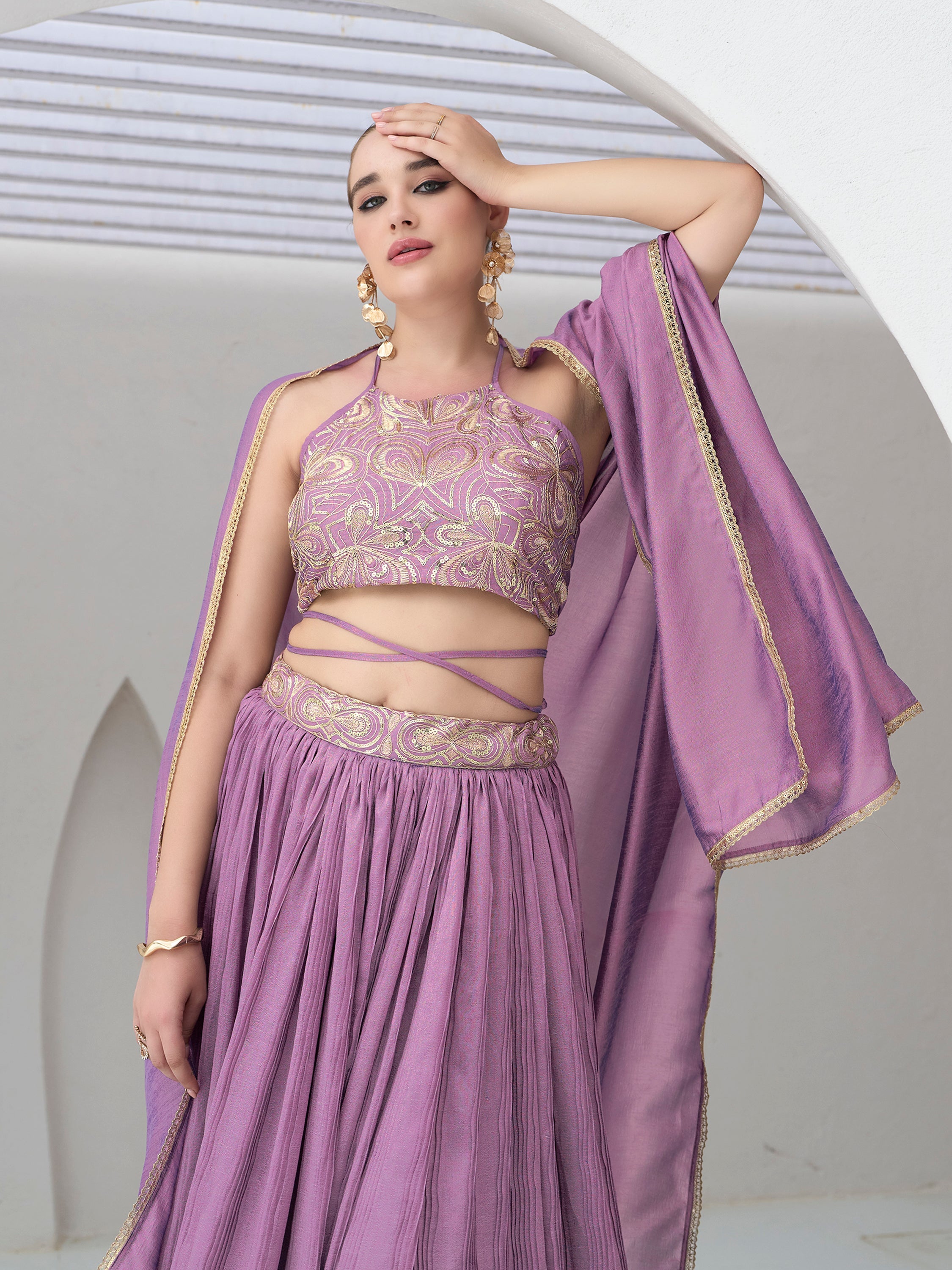 Women's Purple Silk Crape Lehengas