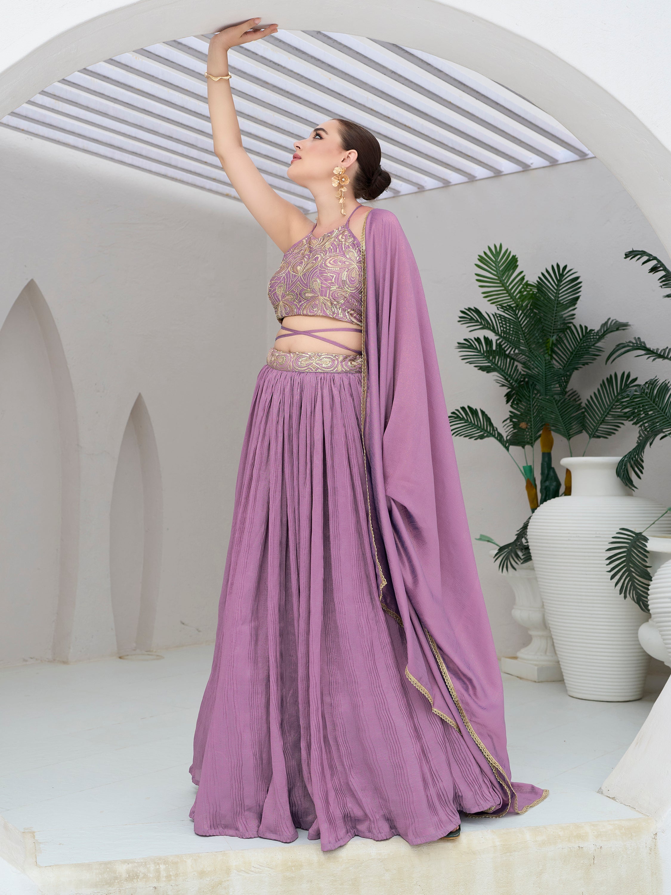 Women's Purple Silk Crape Lehengas