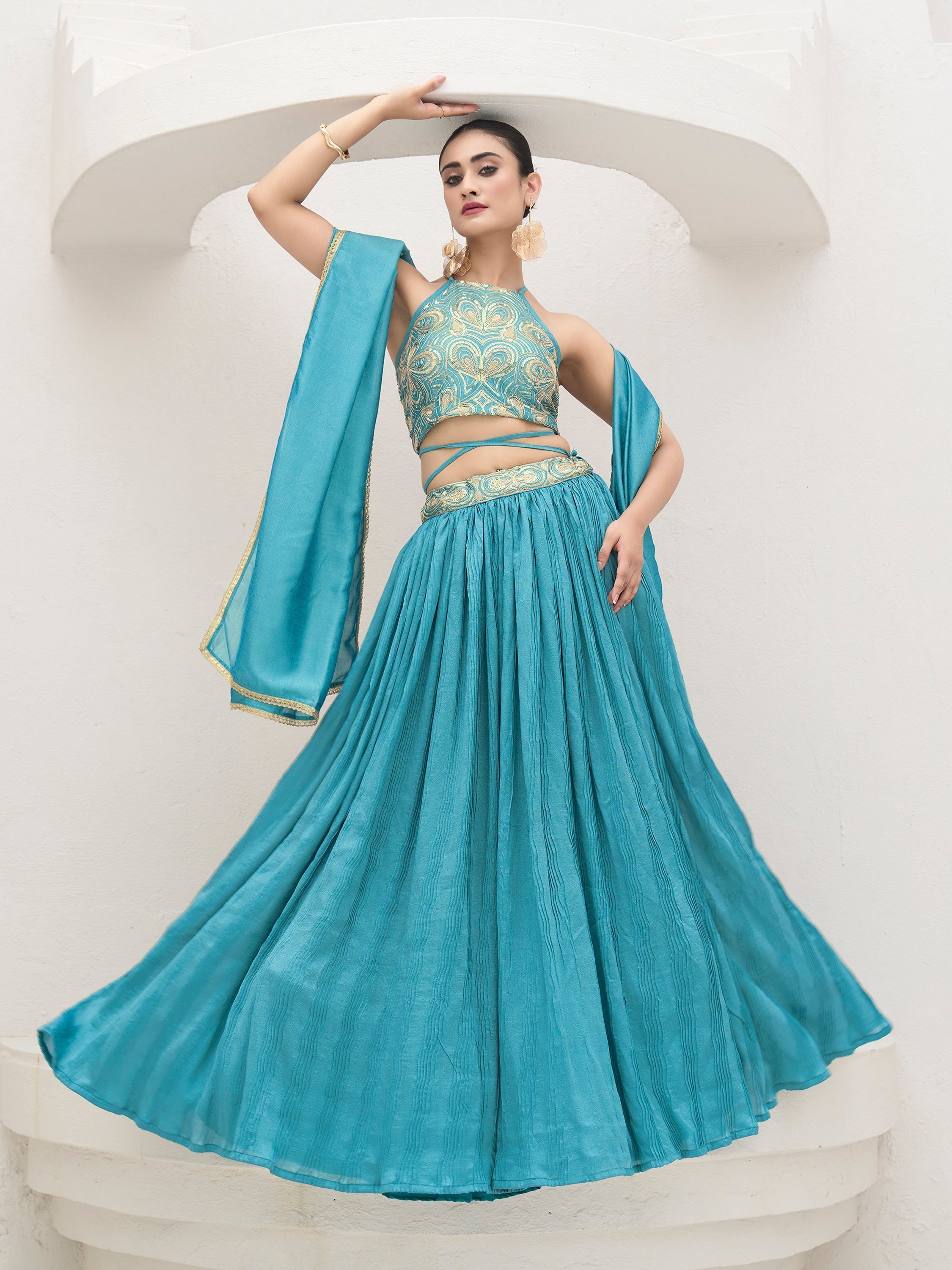Women's Sky Silk Crape Lehengas