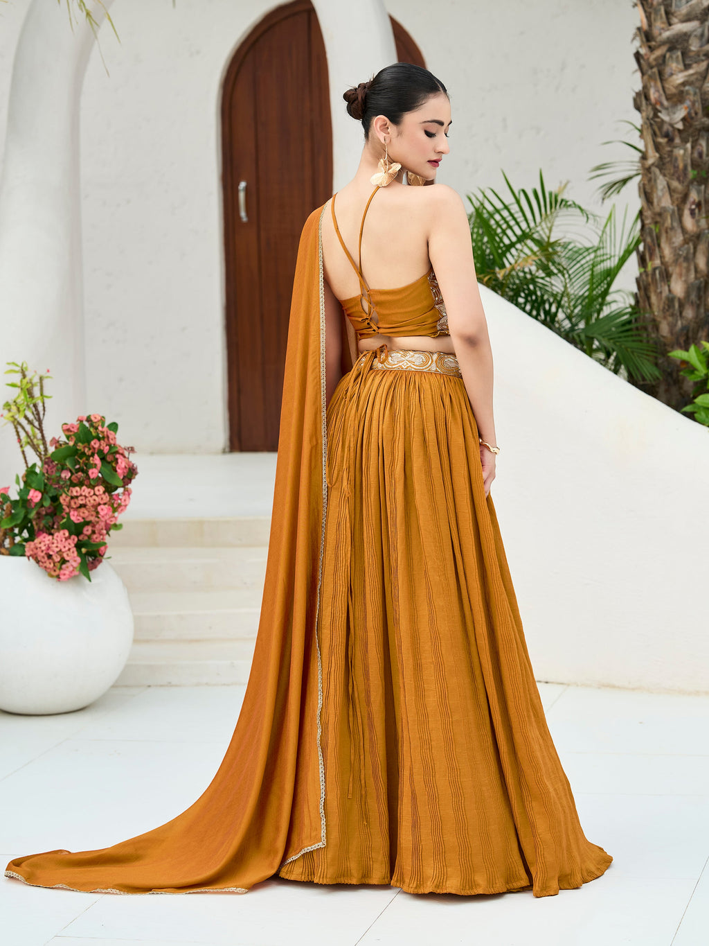 Women's Yellow Silk Crape Lehengas