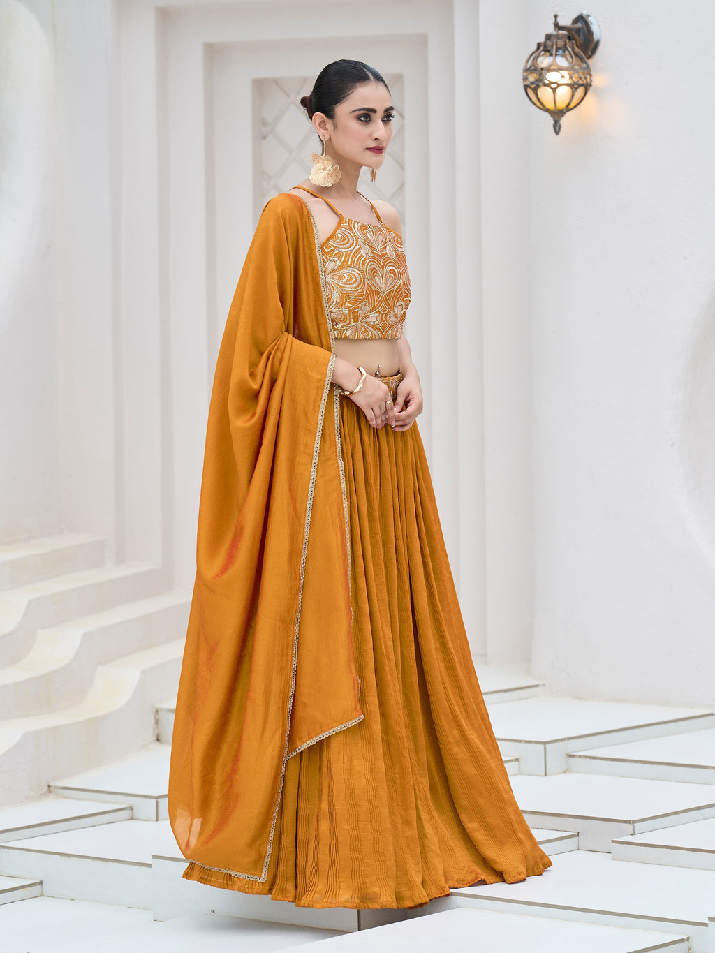 Women's Yellow Silk Crape Lehengas