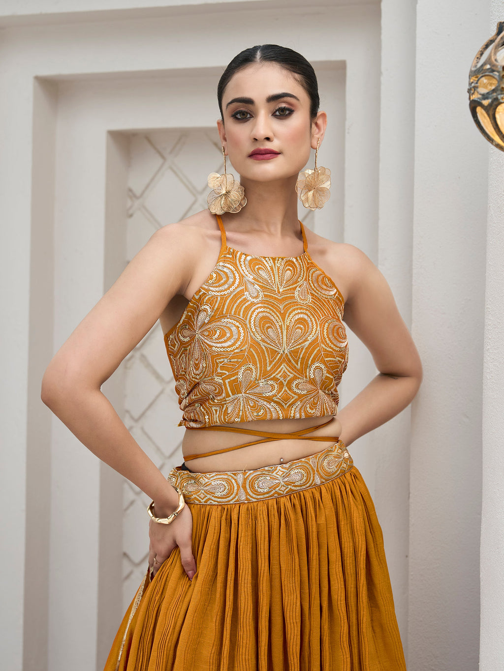 Women's Yellow Silk Crape Lehengas