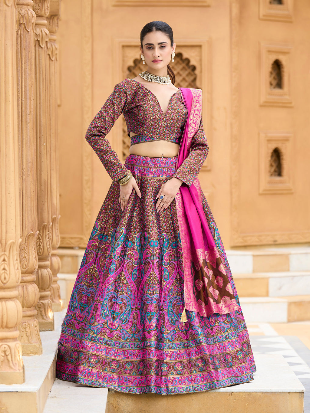 Women's Brown Kanjiwaram Lehengas