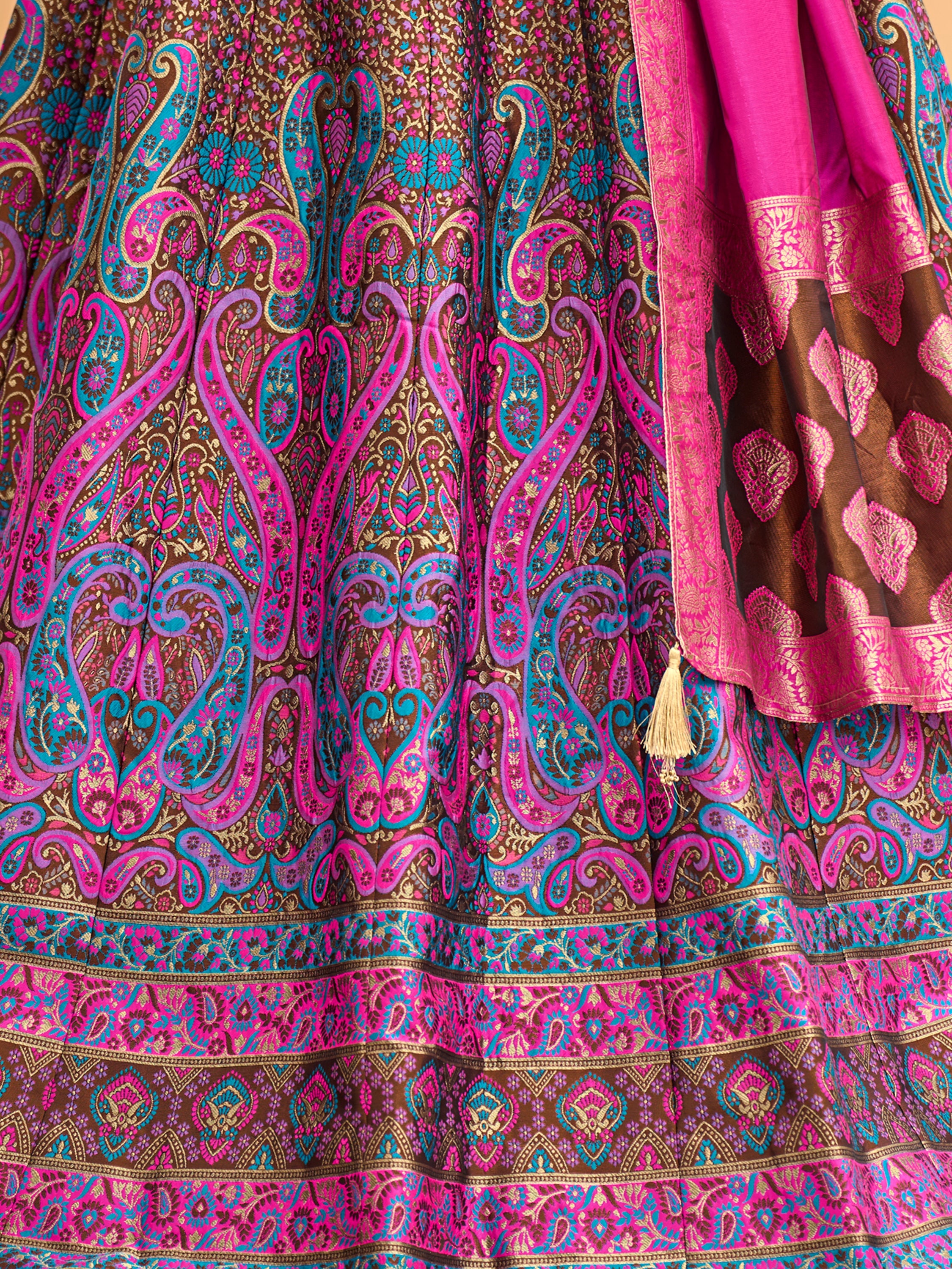 Women's Brown Kanjiwaram Lehengas