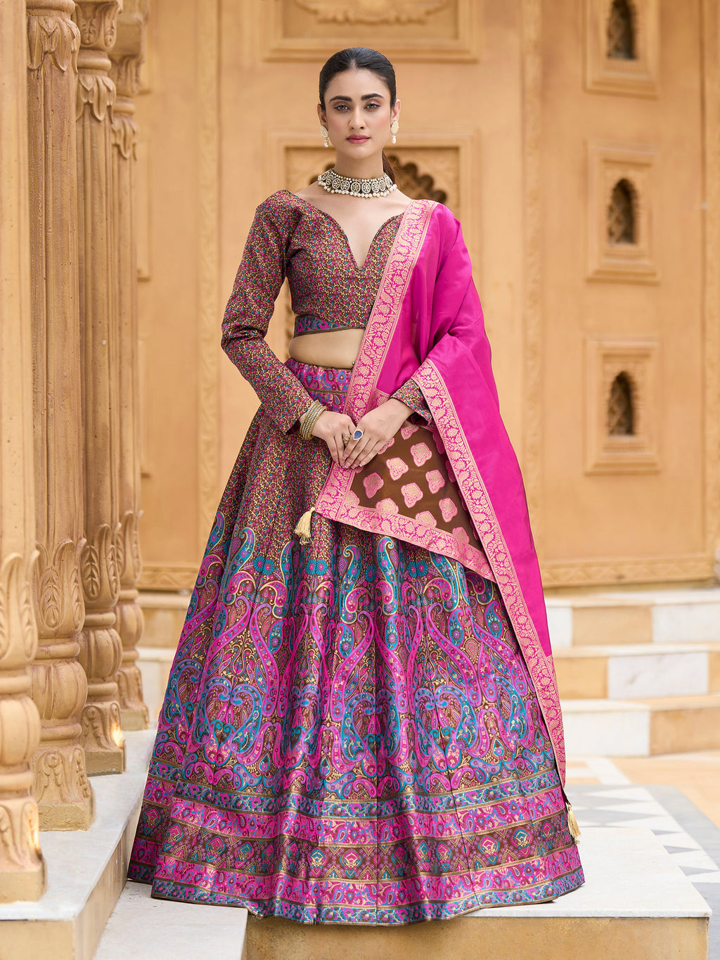 Women's Brown Kanjiwaram Lehengas