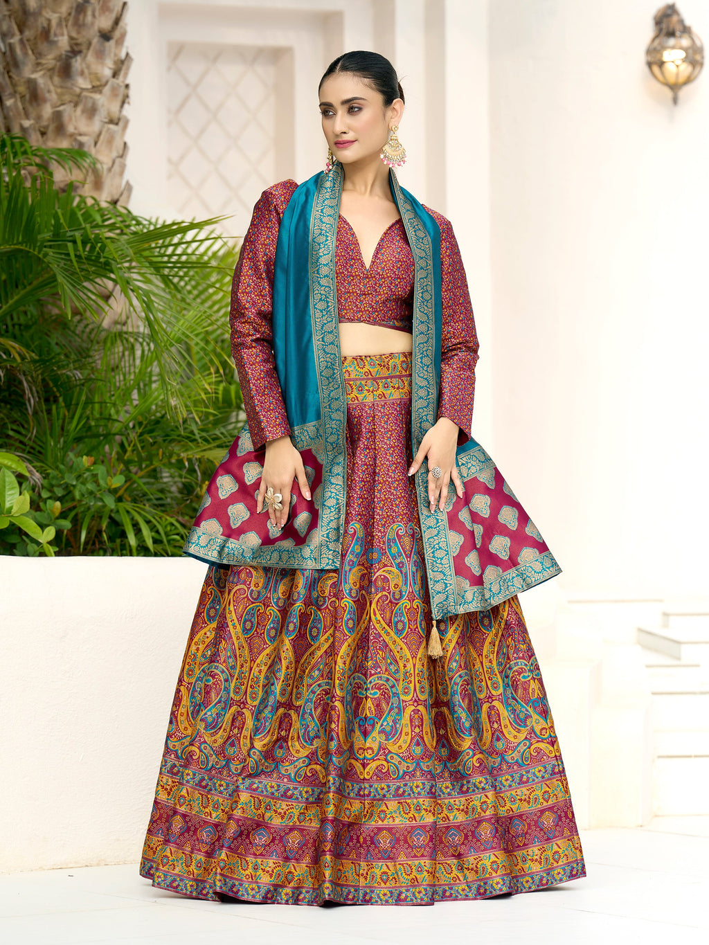 Women's Cherry Kanjiwaram Lehengas