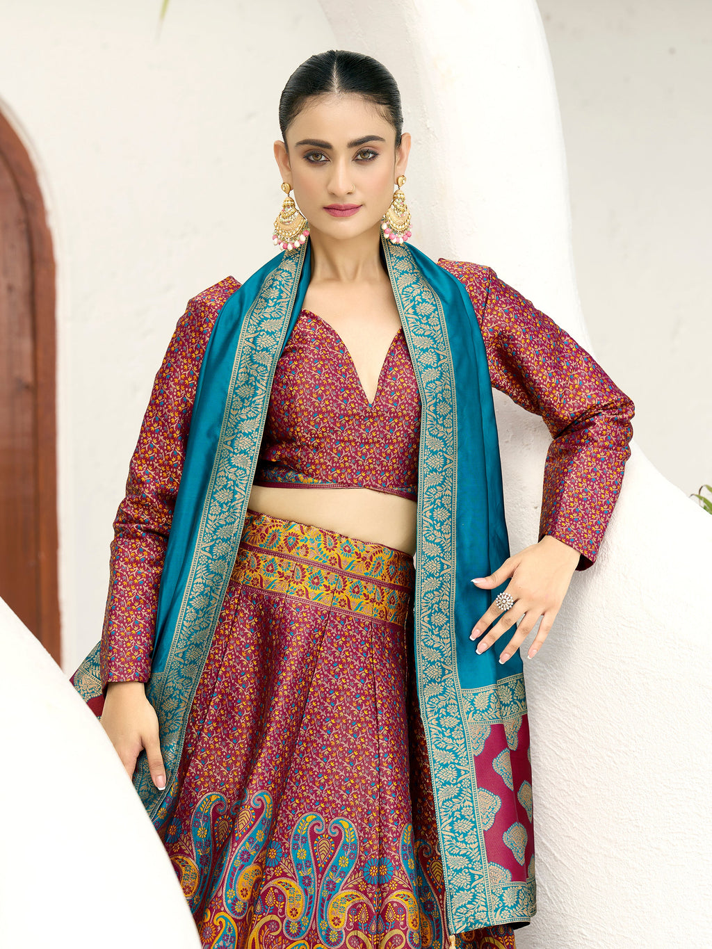 Women's Cherry Kanjiwaram Lehengas