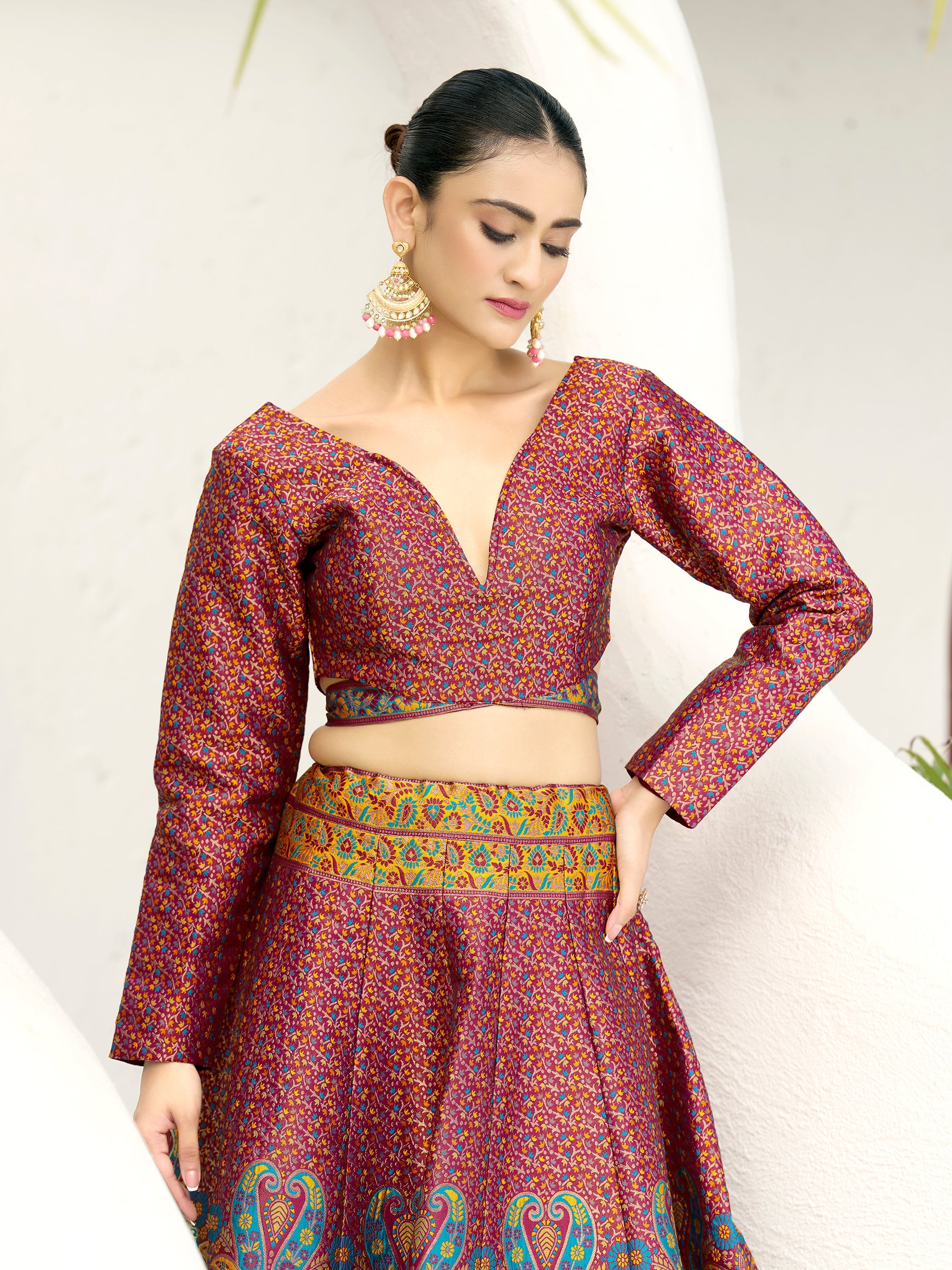 Women's Cherry Kanjiwaram Lehengas