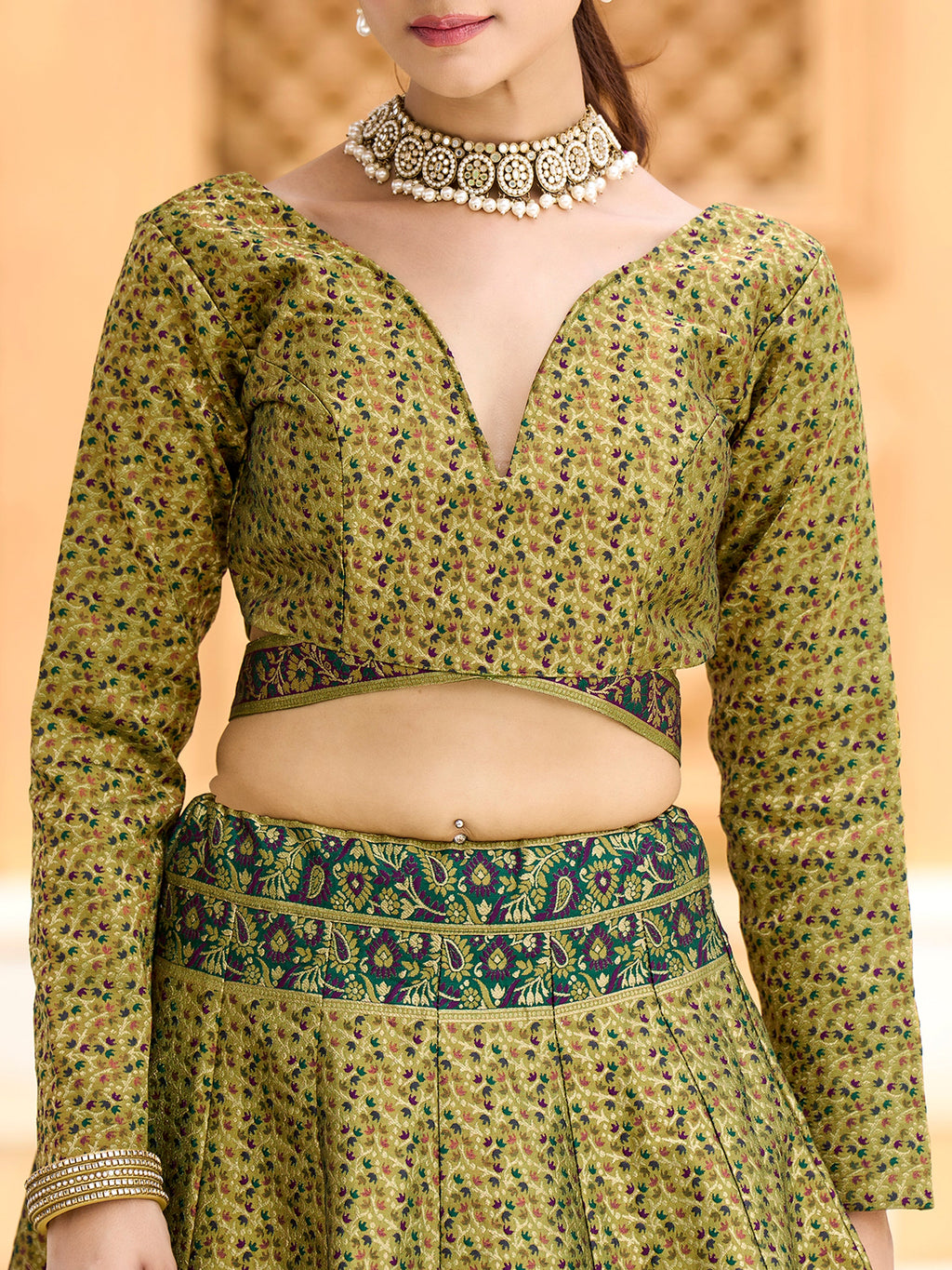 Women's Mehndi Kanjiwaram Lehengas
