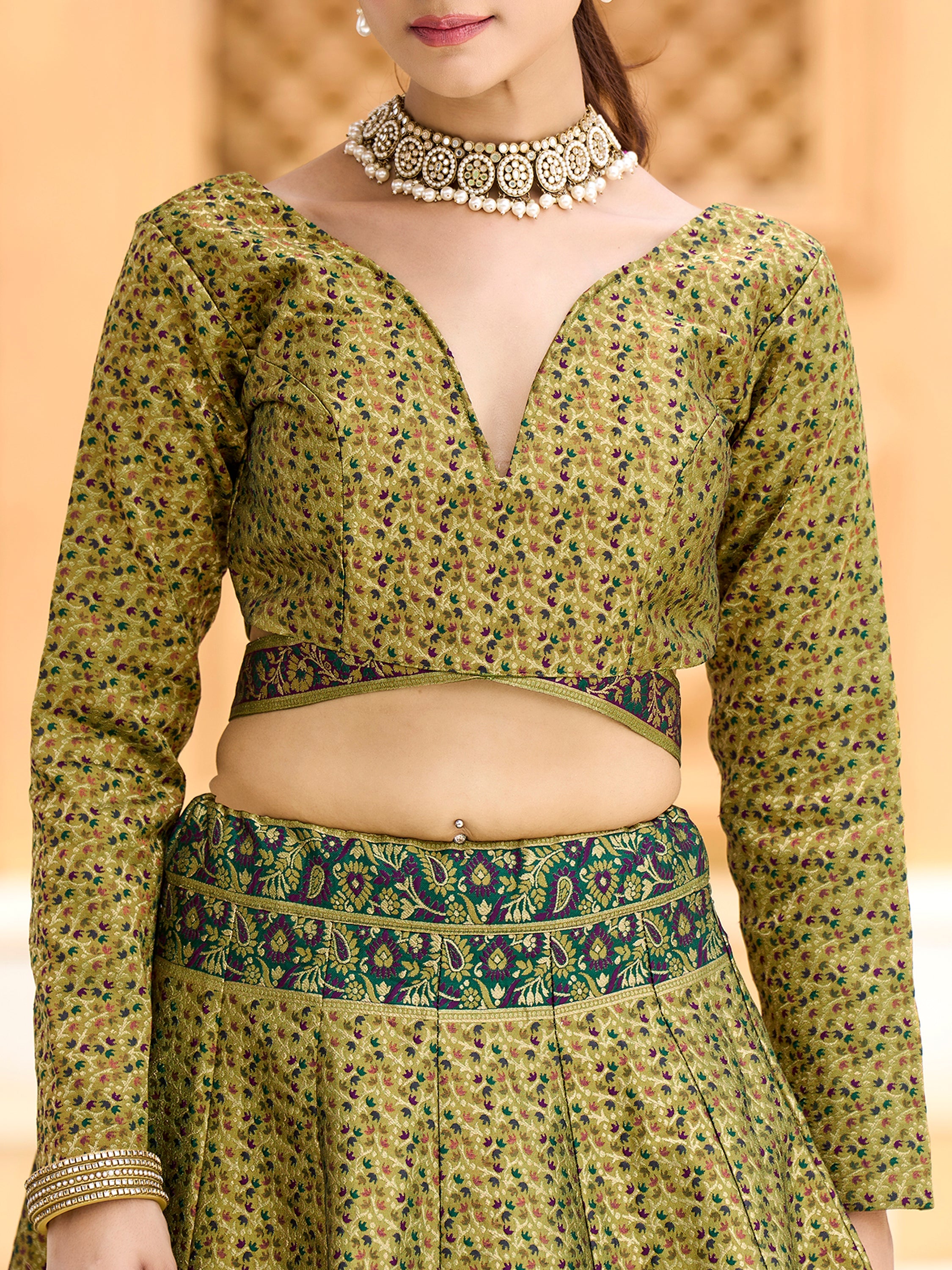 Women's Mehndi Kanjiwaram Lehengas