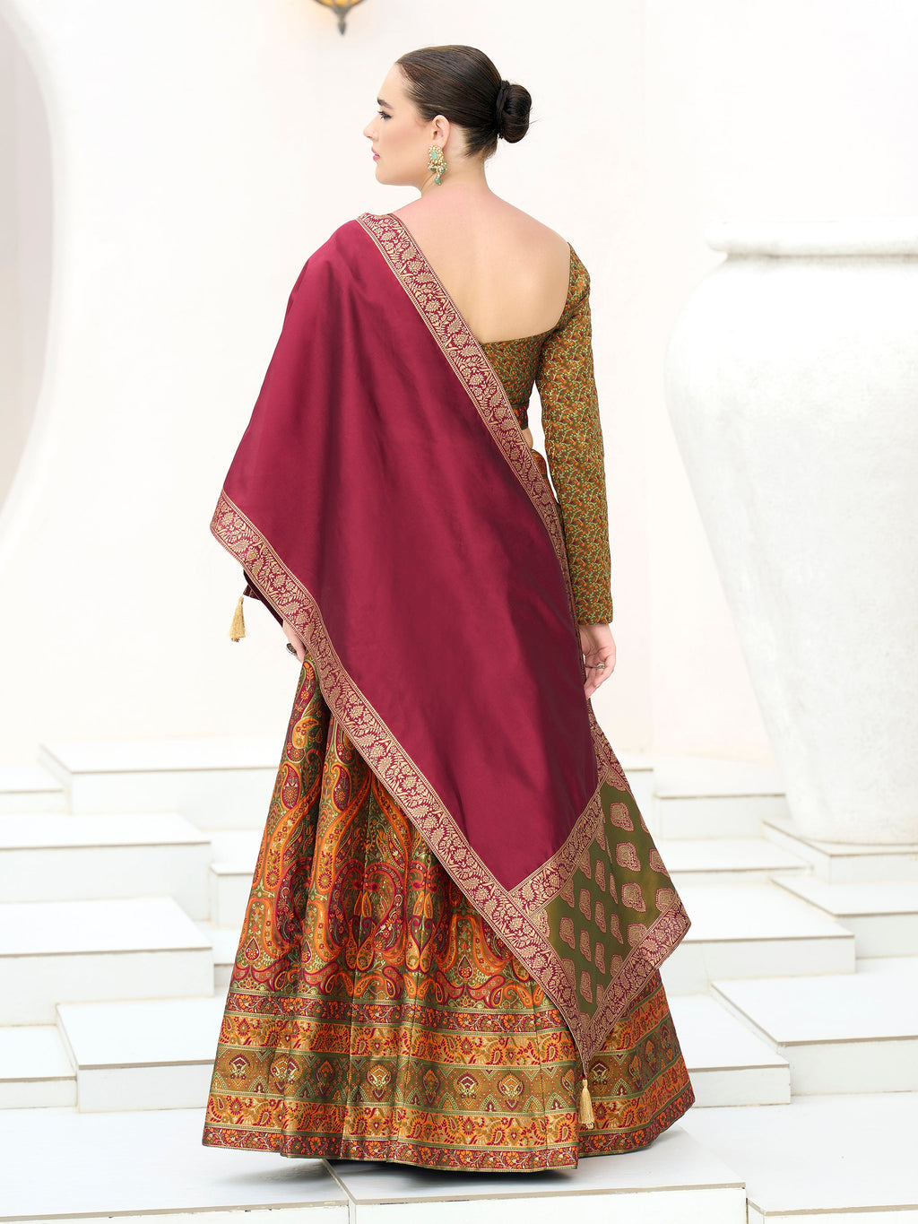 Women's Olive Kanjiwaram Lehengas