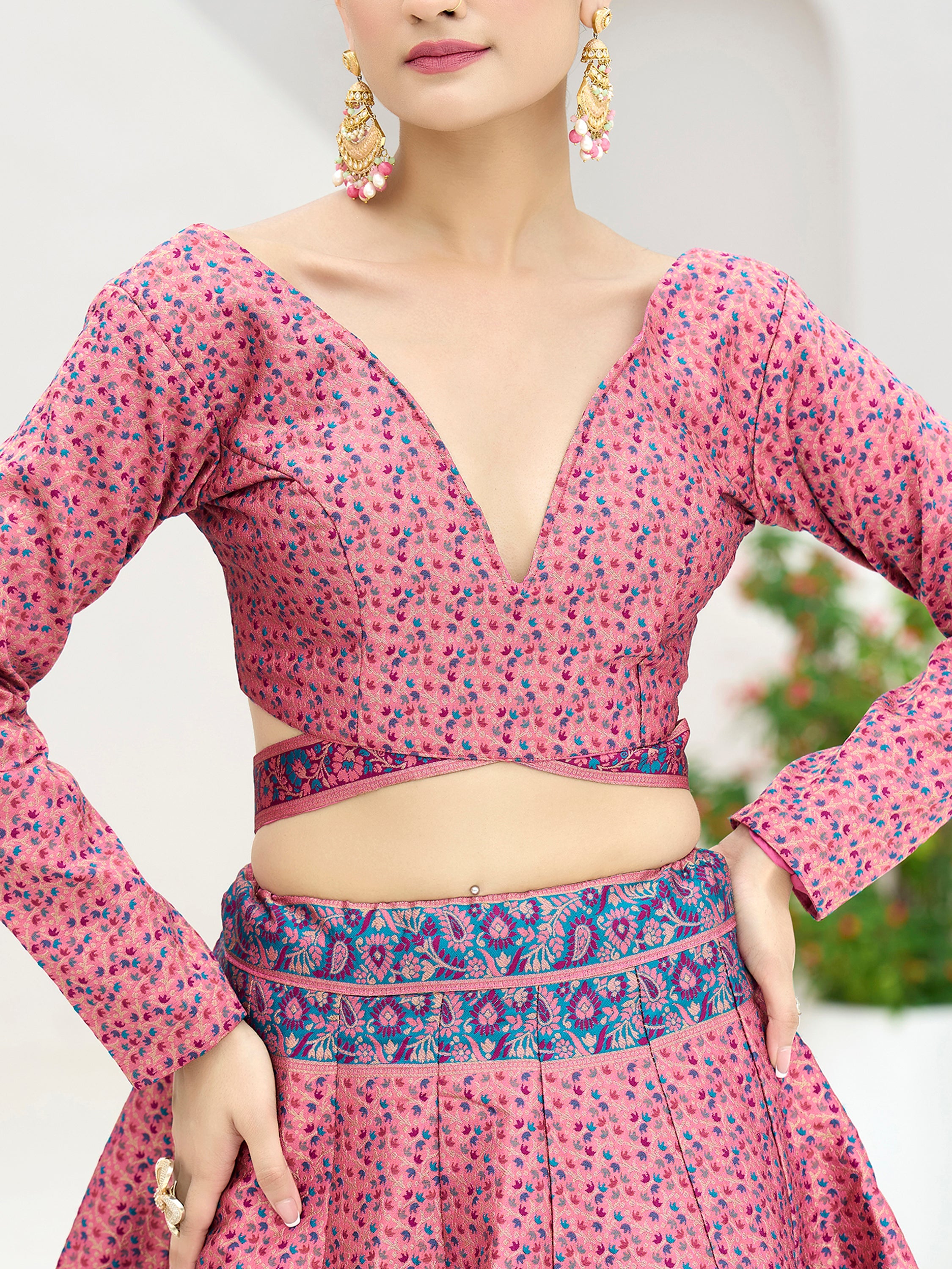 Women's Pink Kanjiwaram Lehengas