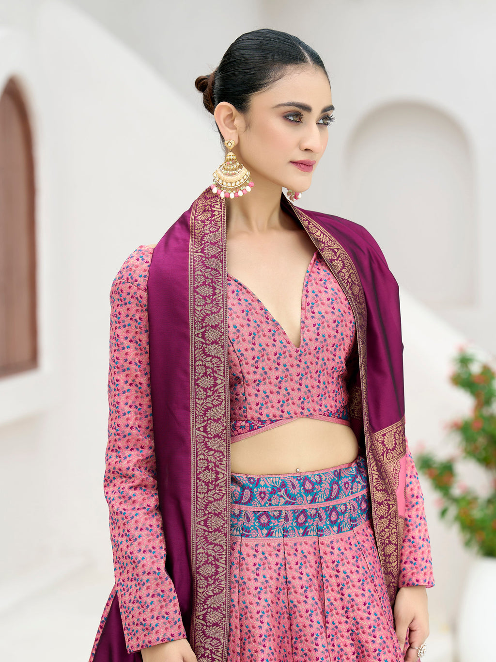 Women's Pink Kanjiwaram Lehengas