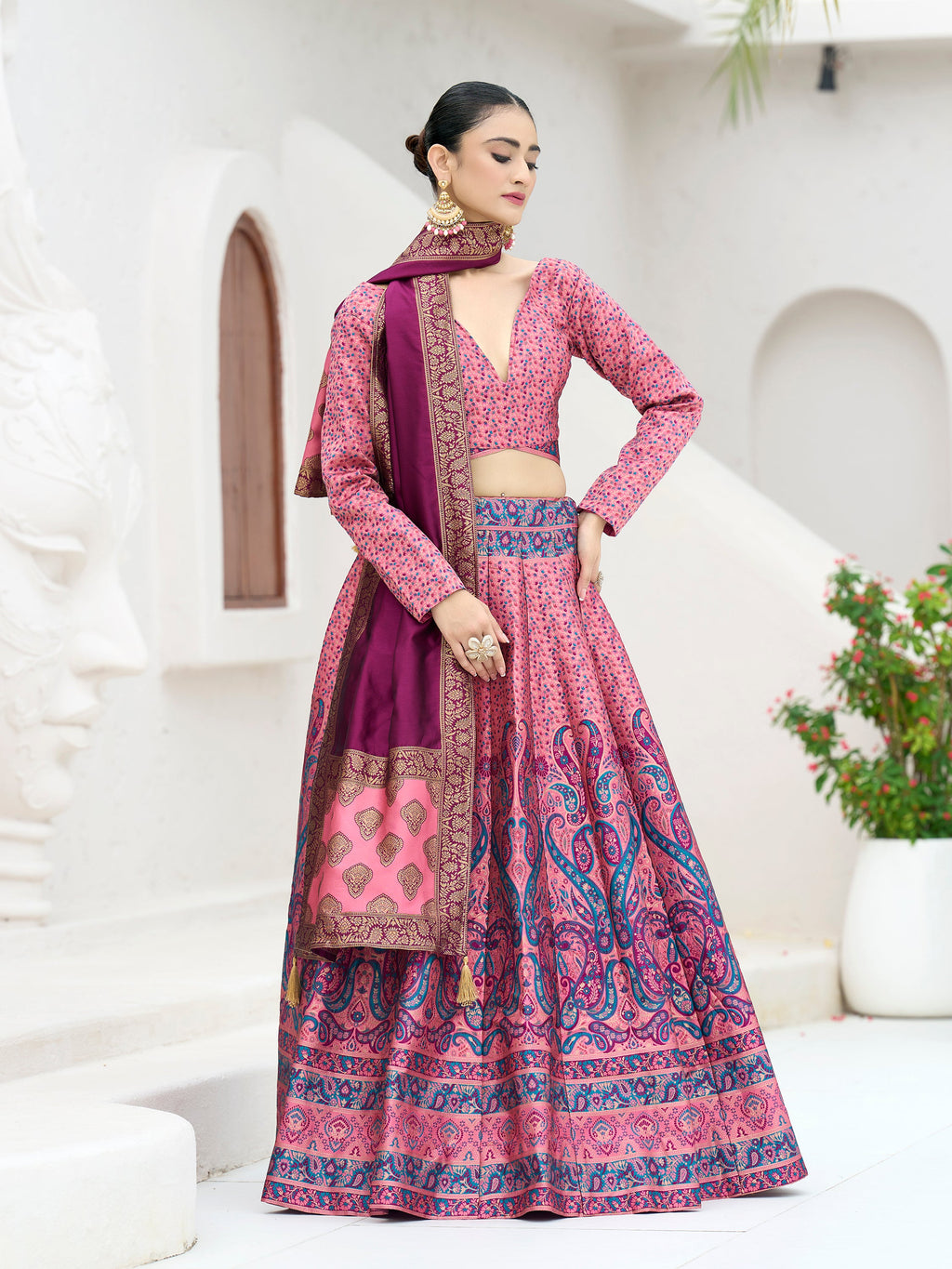 Women's Pink Kanjiwaram Lehengas