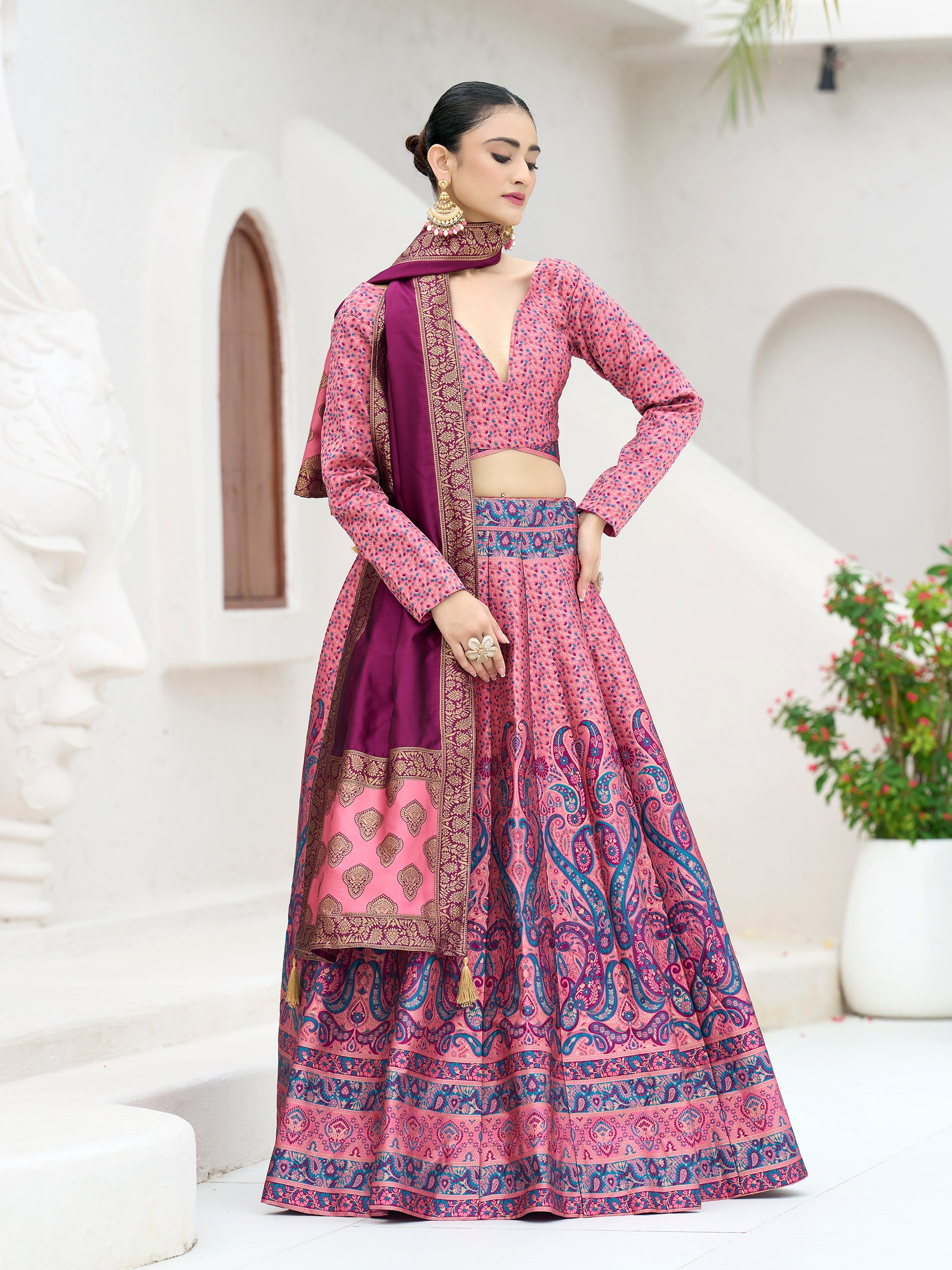 Women's Pink Kanjiwaram Lehengas