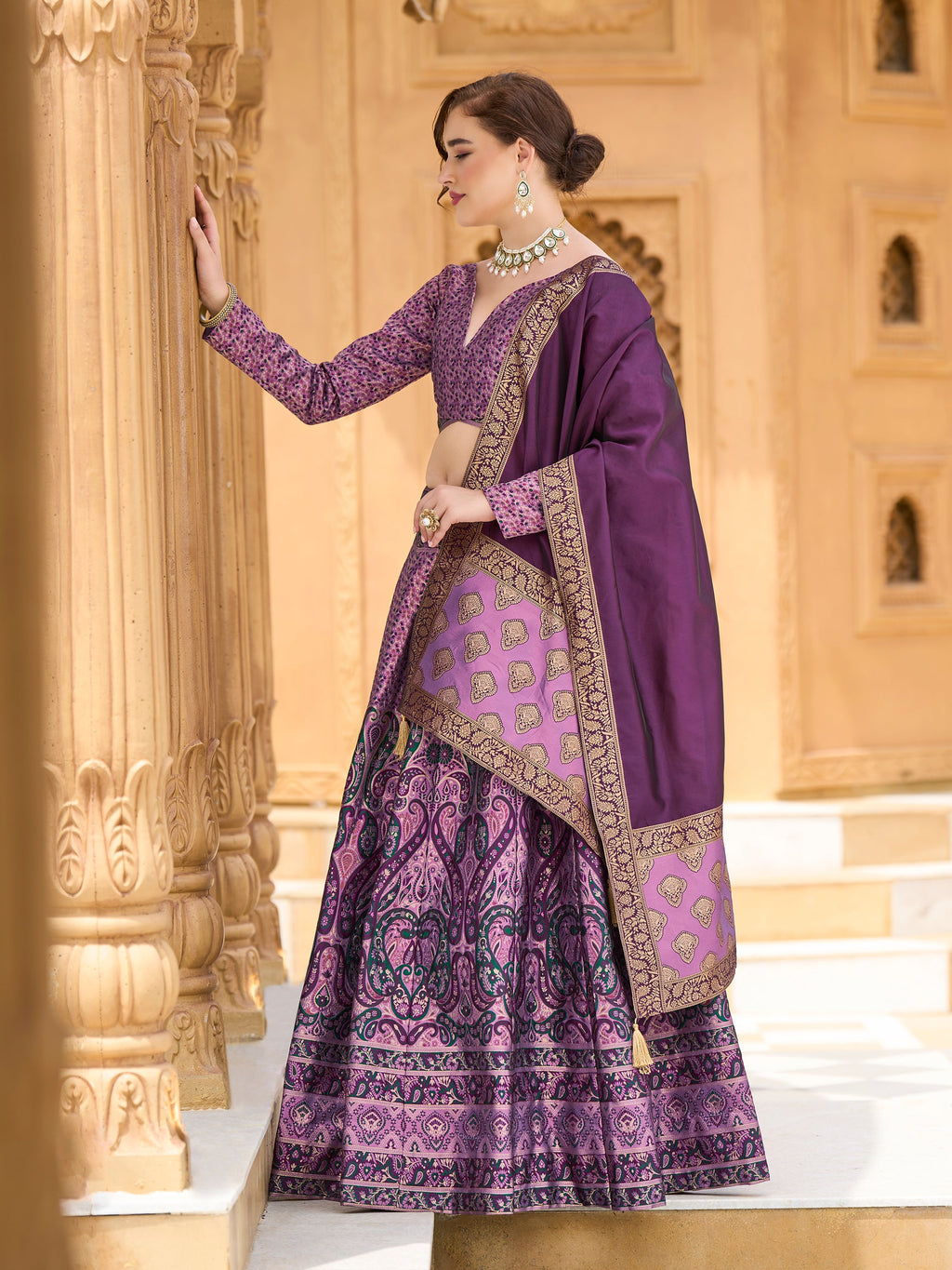 Women's Purple Kanjiwaram Lehengas