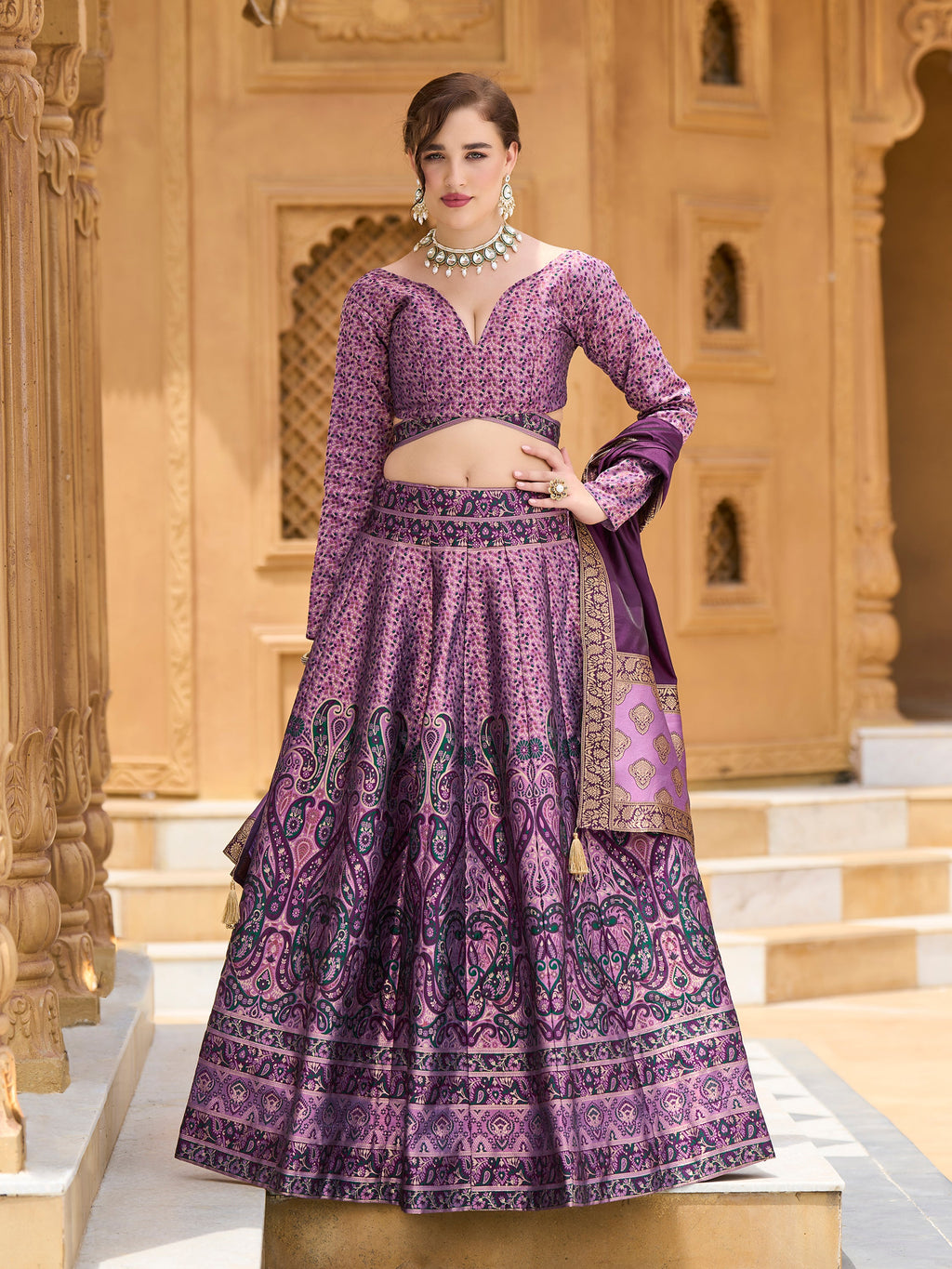 Women's Purple Kanjiwaram Lehengas