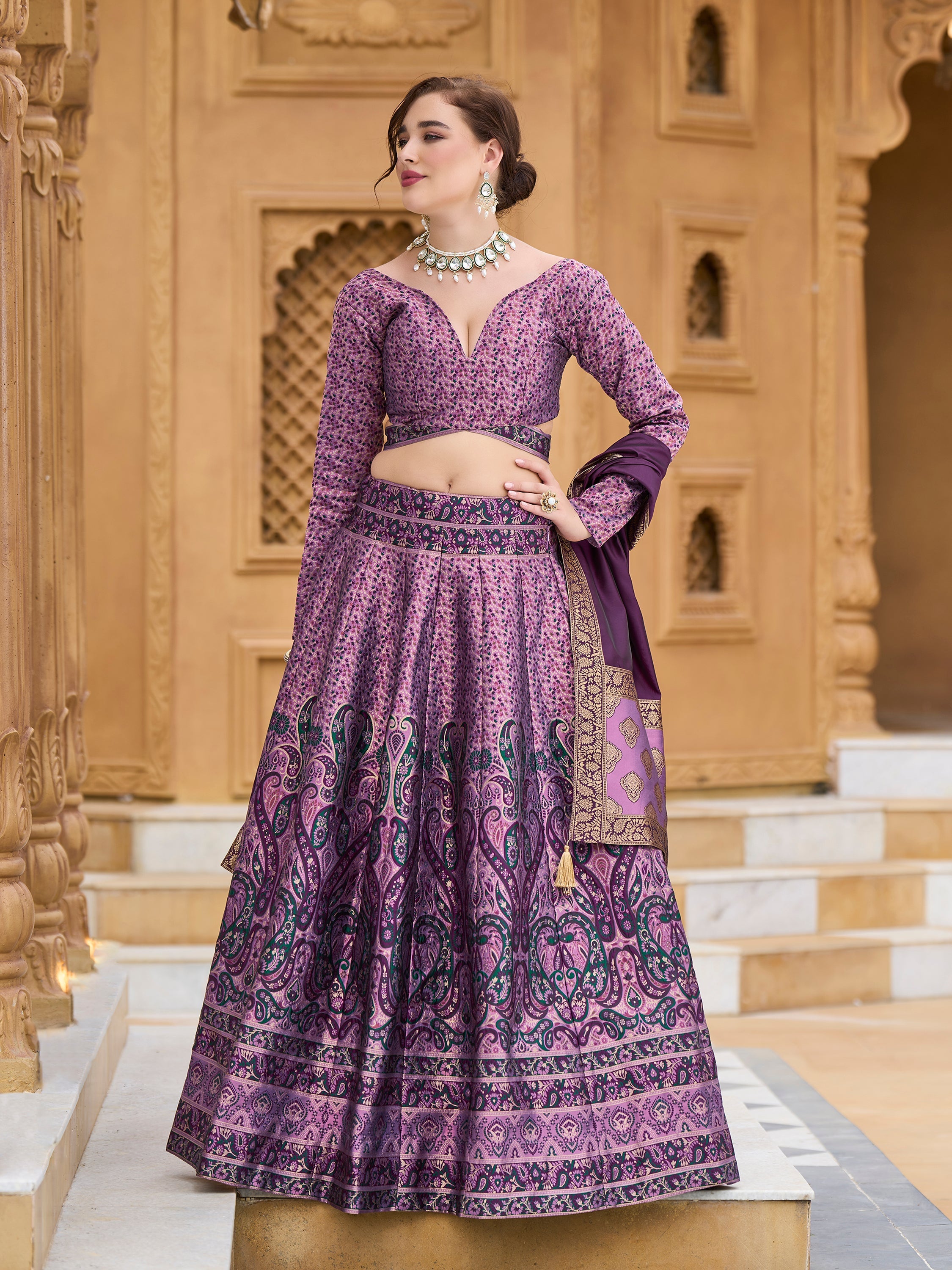 Women's Purple Kanjiwaram Lehengas