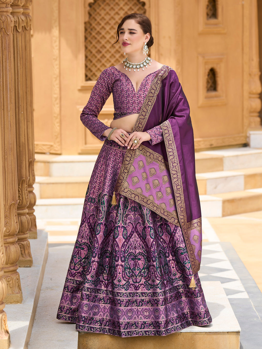 Women's Purple Kanjiwaram Lehengas