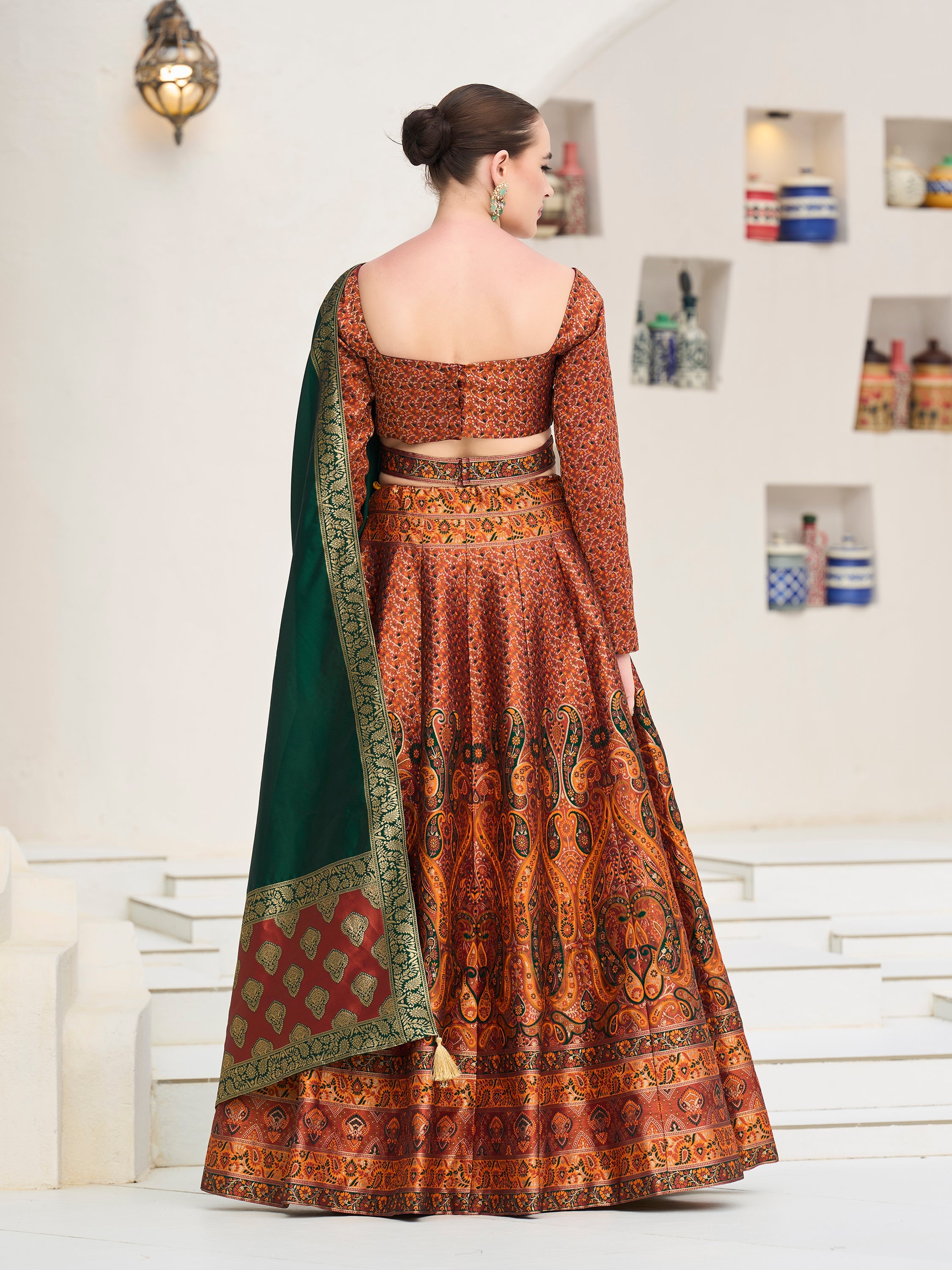 Women's Rust Kanjiwaram Lehengas