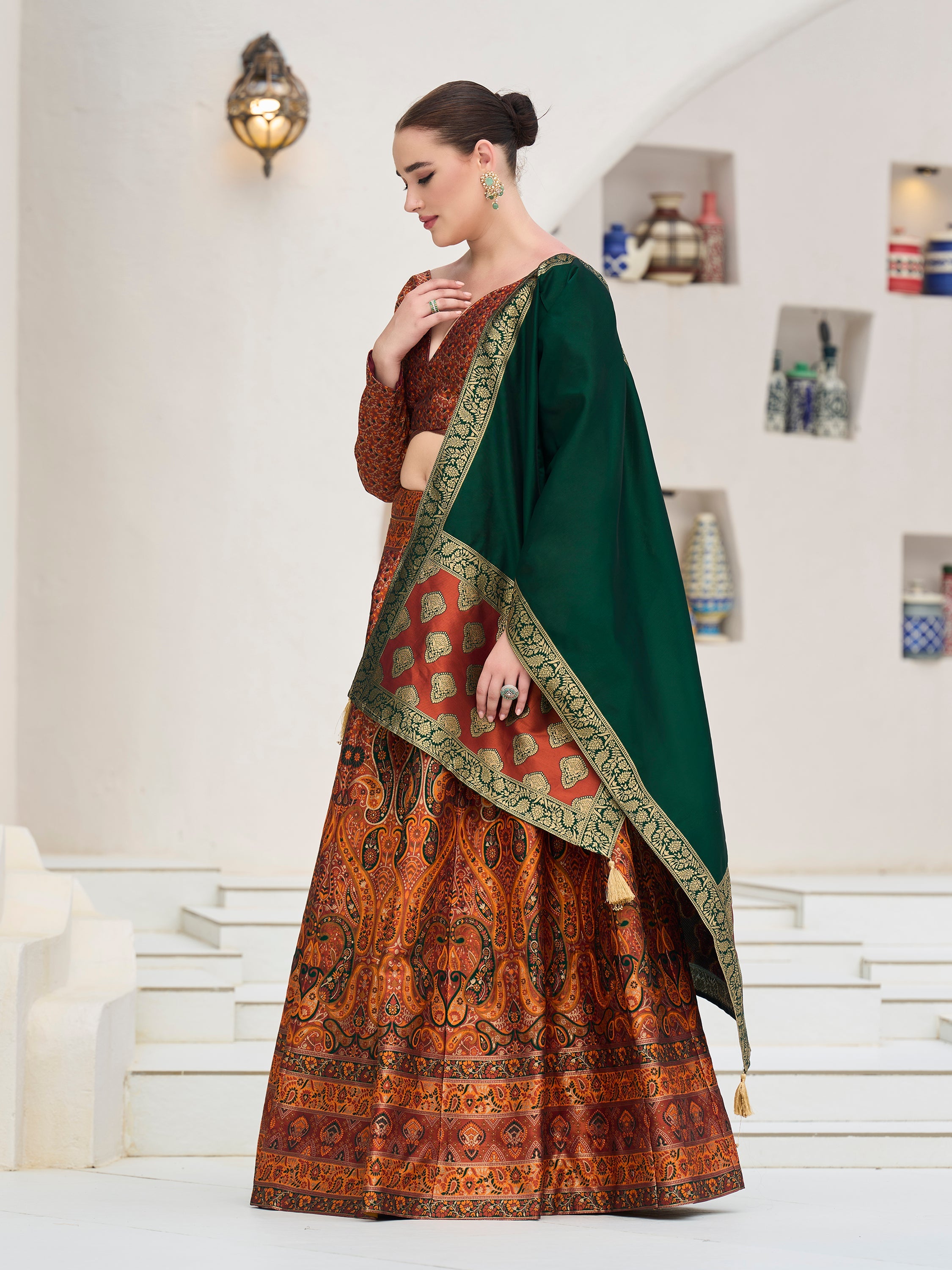 Women's Rust Kanjiwaram Lehengas