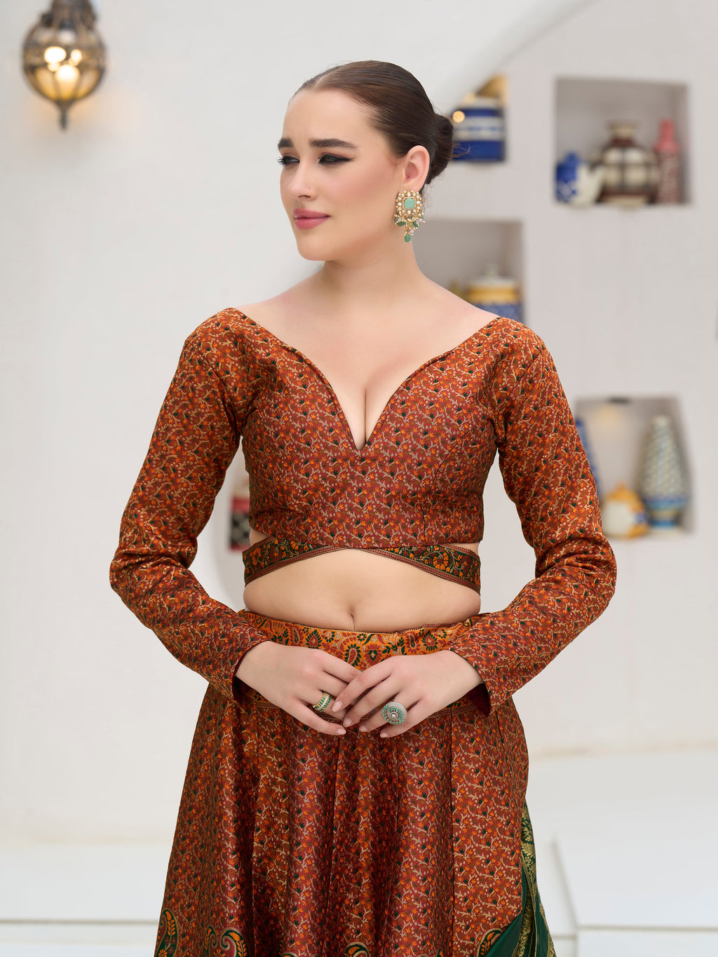 Women's Rust Kanjiwaram Lehengas
