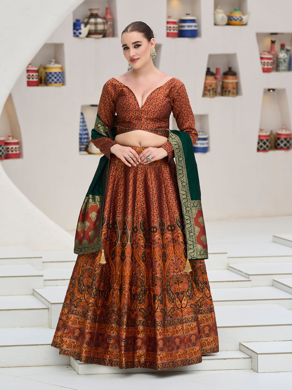 Women's Rust Kanjiwaram Lehengas