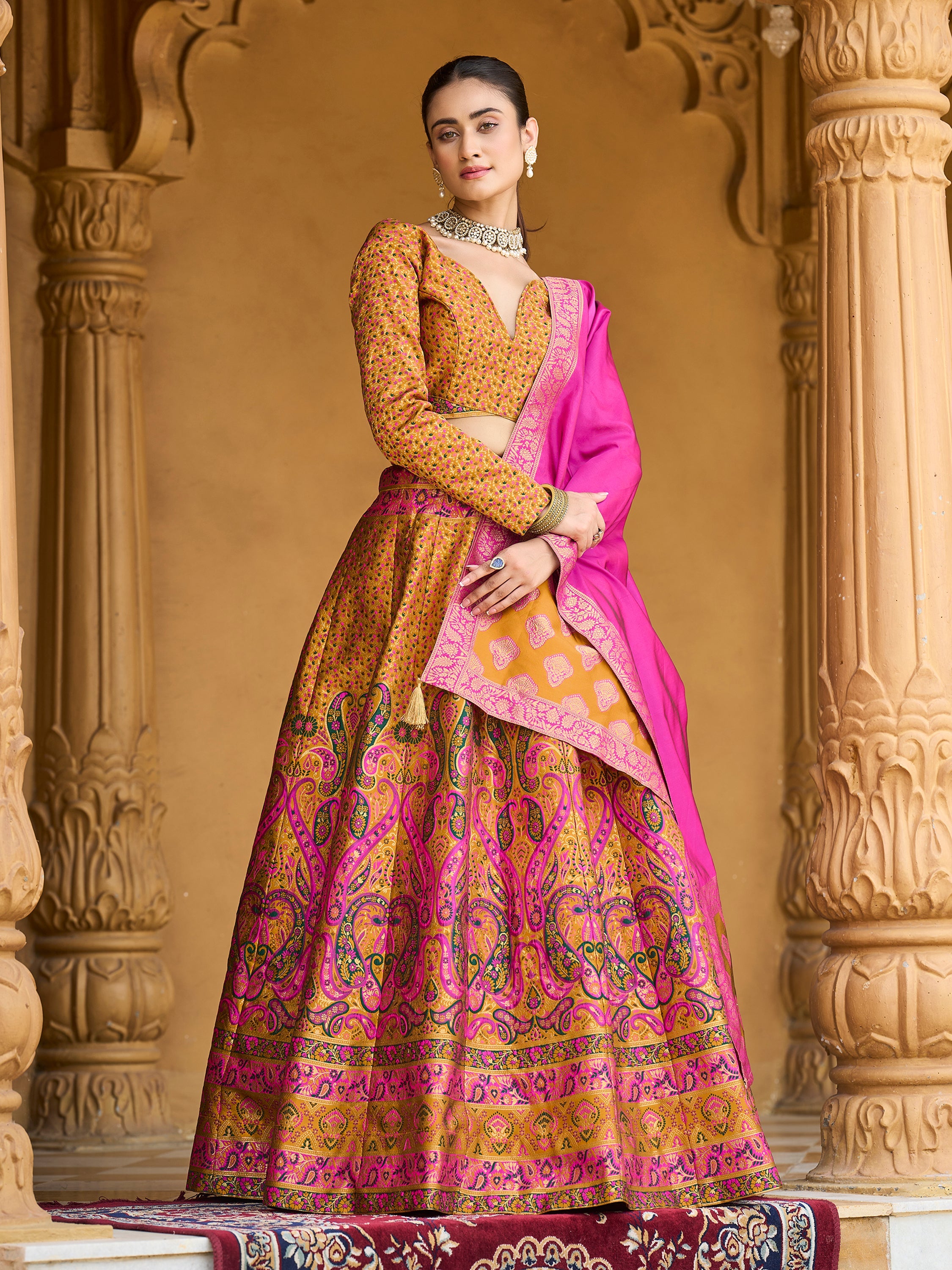 Women's Yellow Kanjiwaram Lehengas